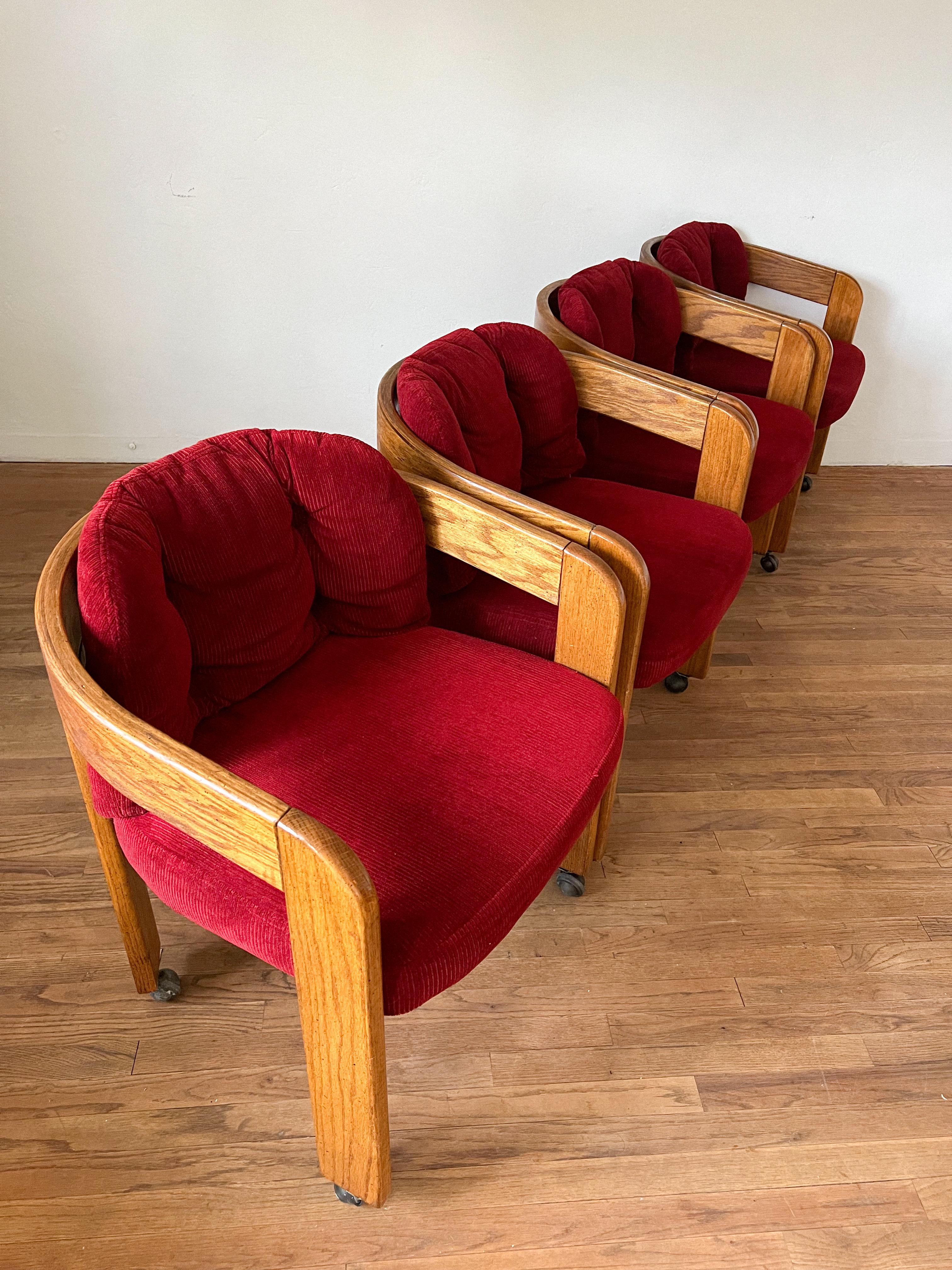 Mid Century Oak Barrel Chairs on Casters 6