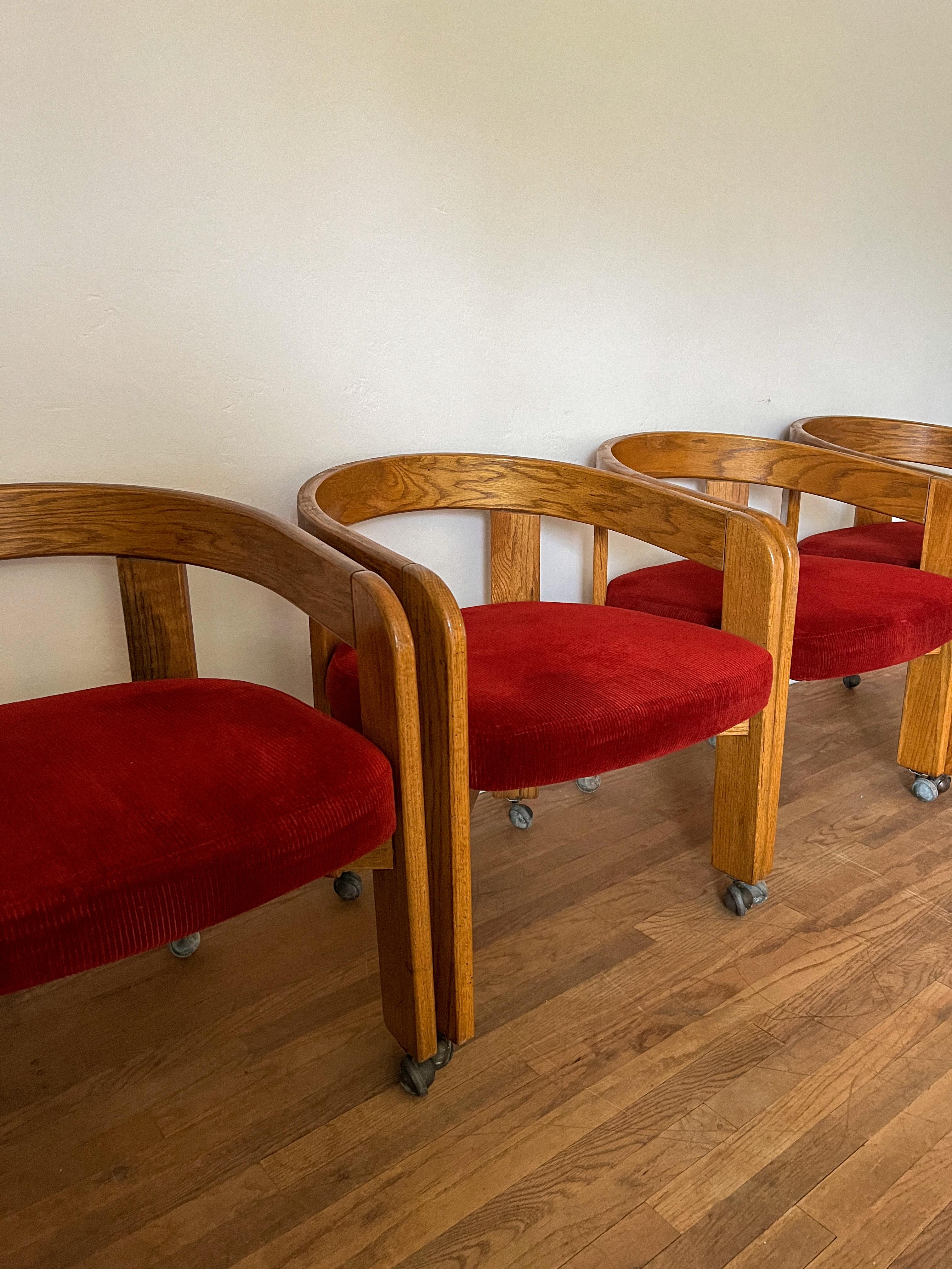 North American Mid Century Oak Barrel Chairs on Casters
