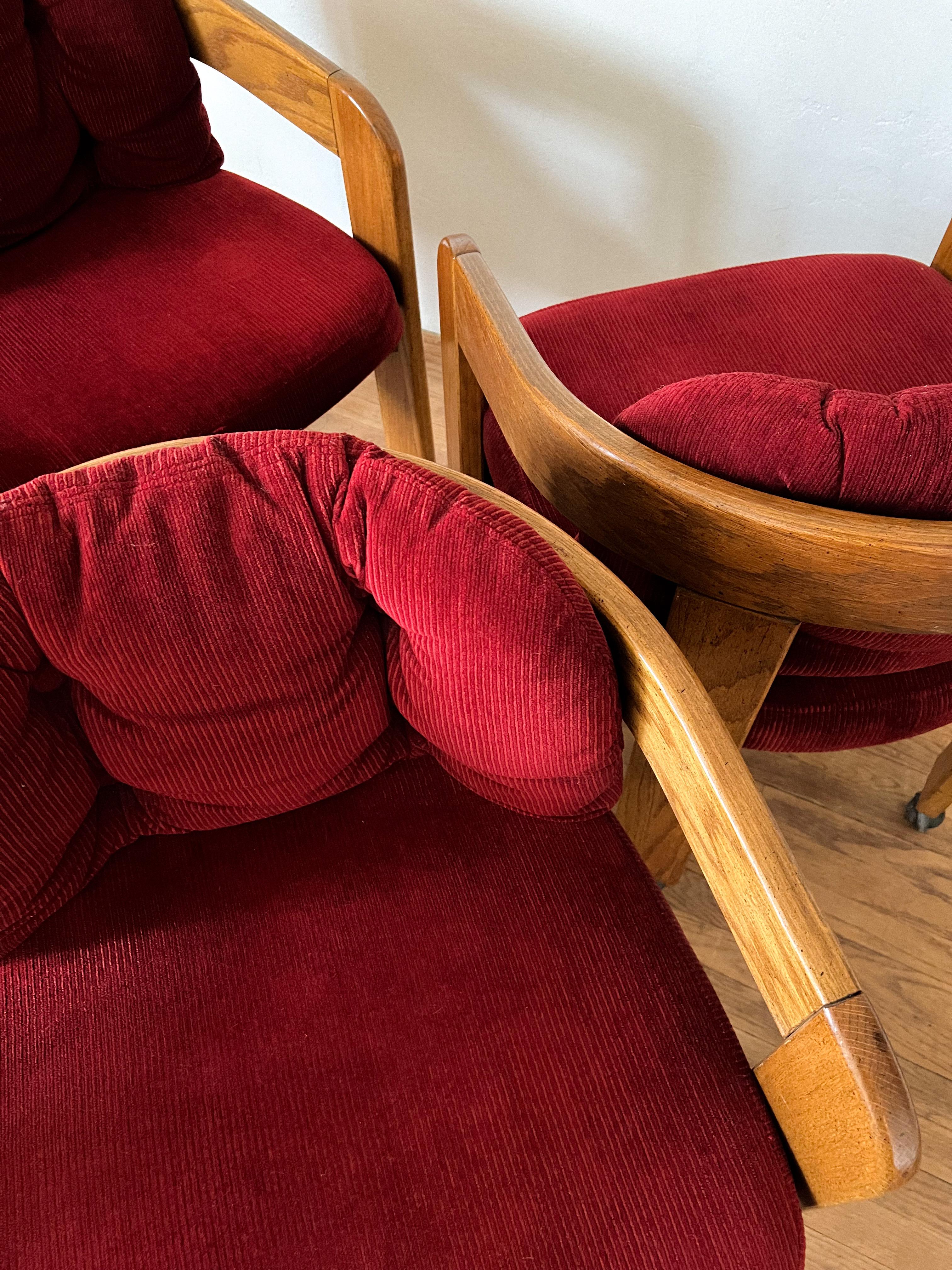 Late 20th Century Mid Century Oak Barrel Chairs on Casters