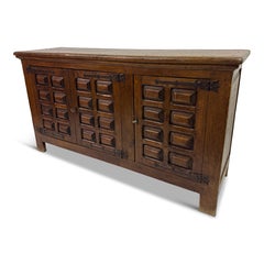 Mid-Century Oak Brutalist Sideboard in the Spanish Style