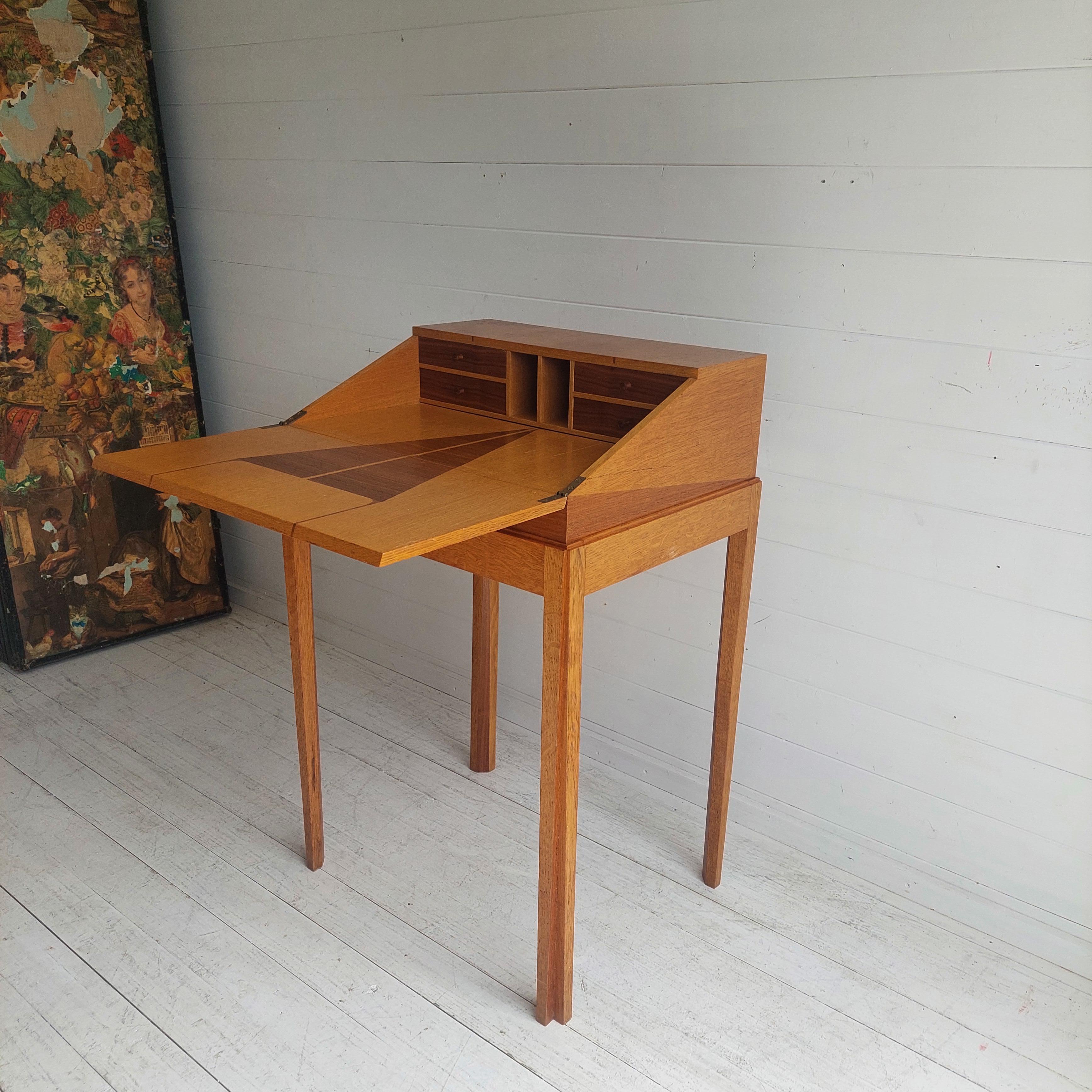 Mid Century Oak Bureau Ladies Writing Desk, Handcrafted, Danish Style, 1960s 3