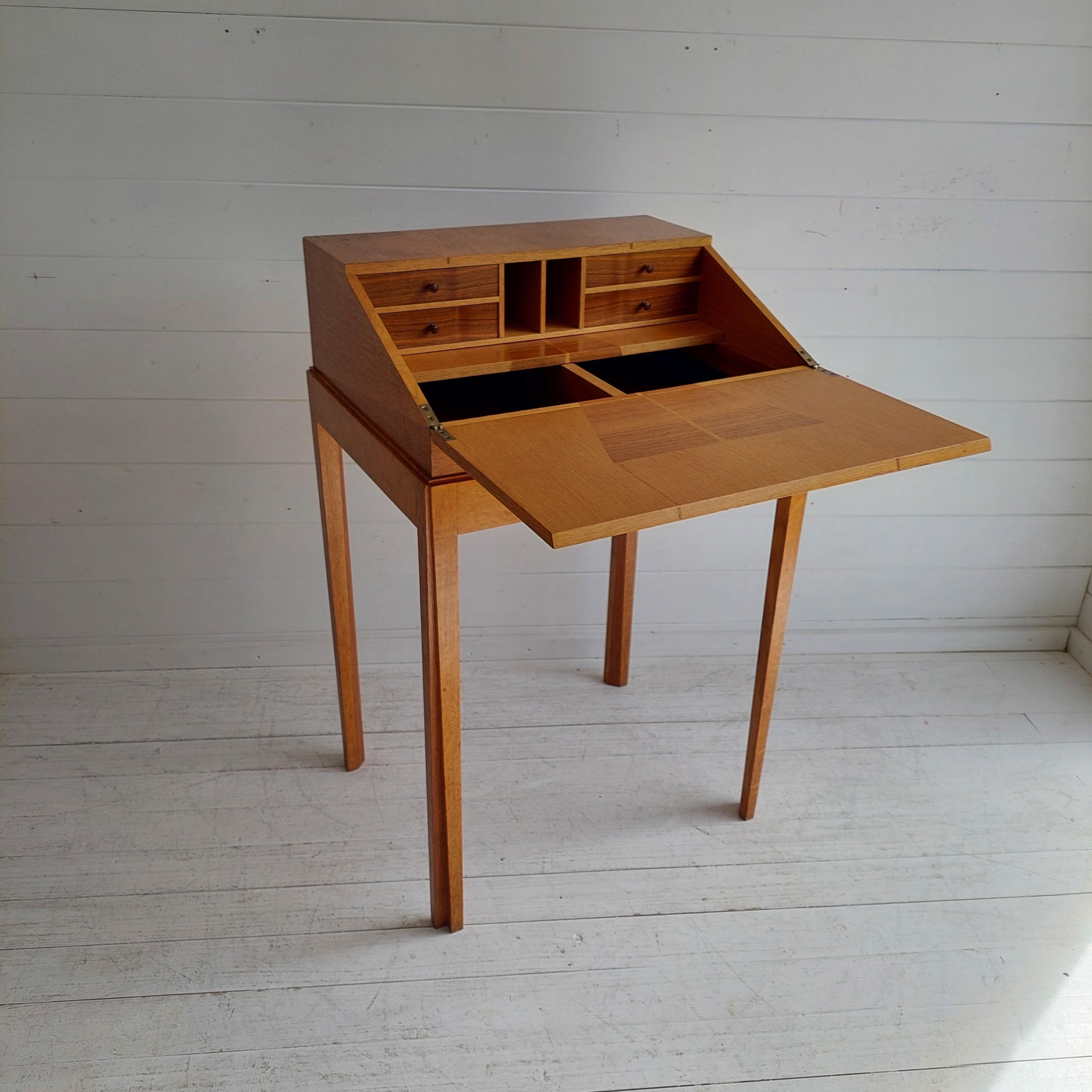 Mid Century Oak Bureau Ladies Writing Desk, Handcrafted, Danish Style, 1960s 4