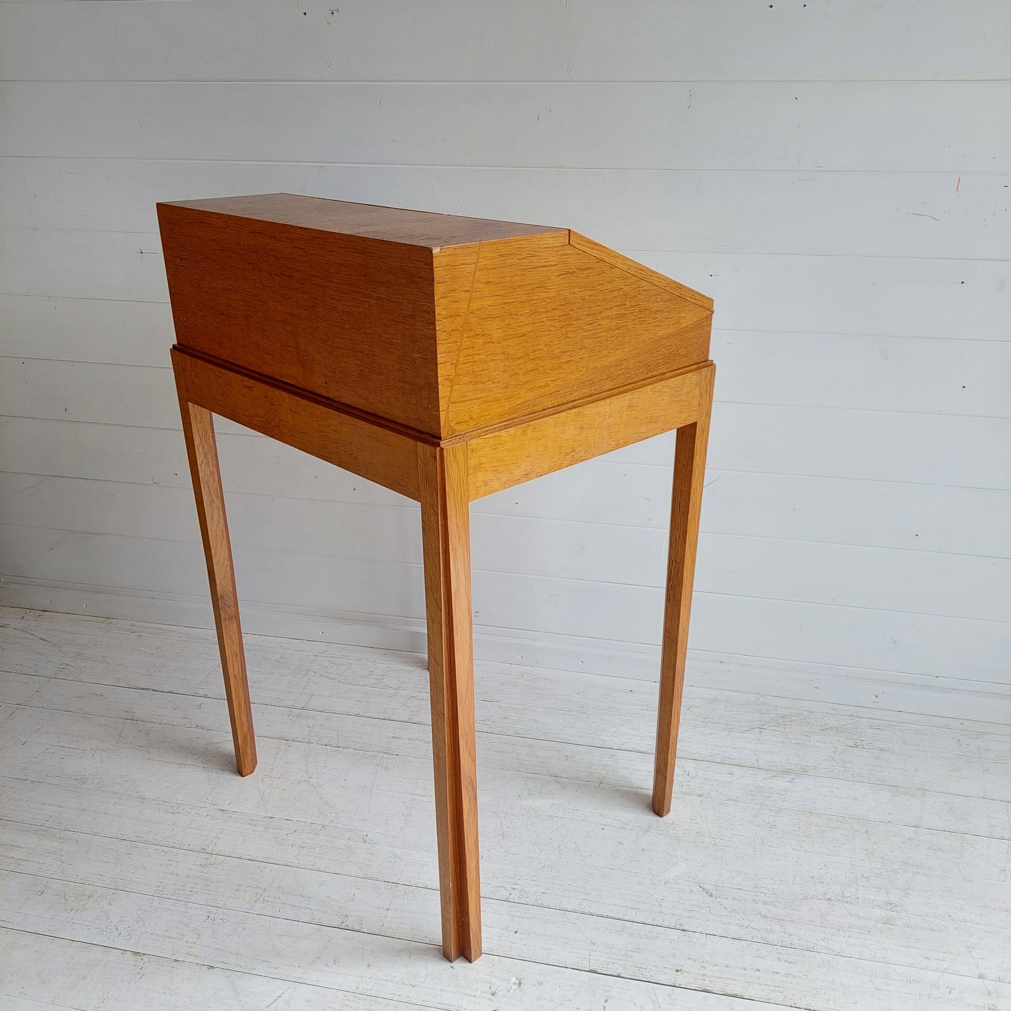Mid Century Oak Bureau Ladies Writing Desk, Handcrafted, Danish Style, 1960s 7