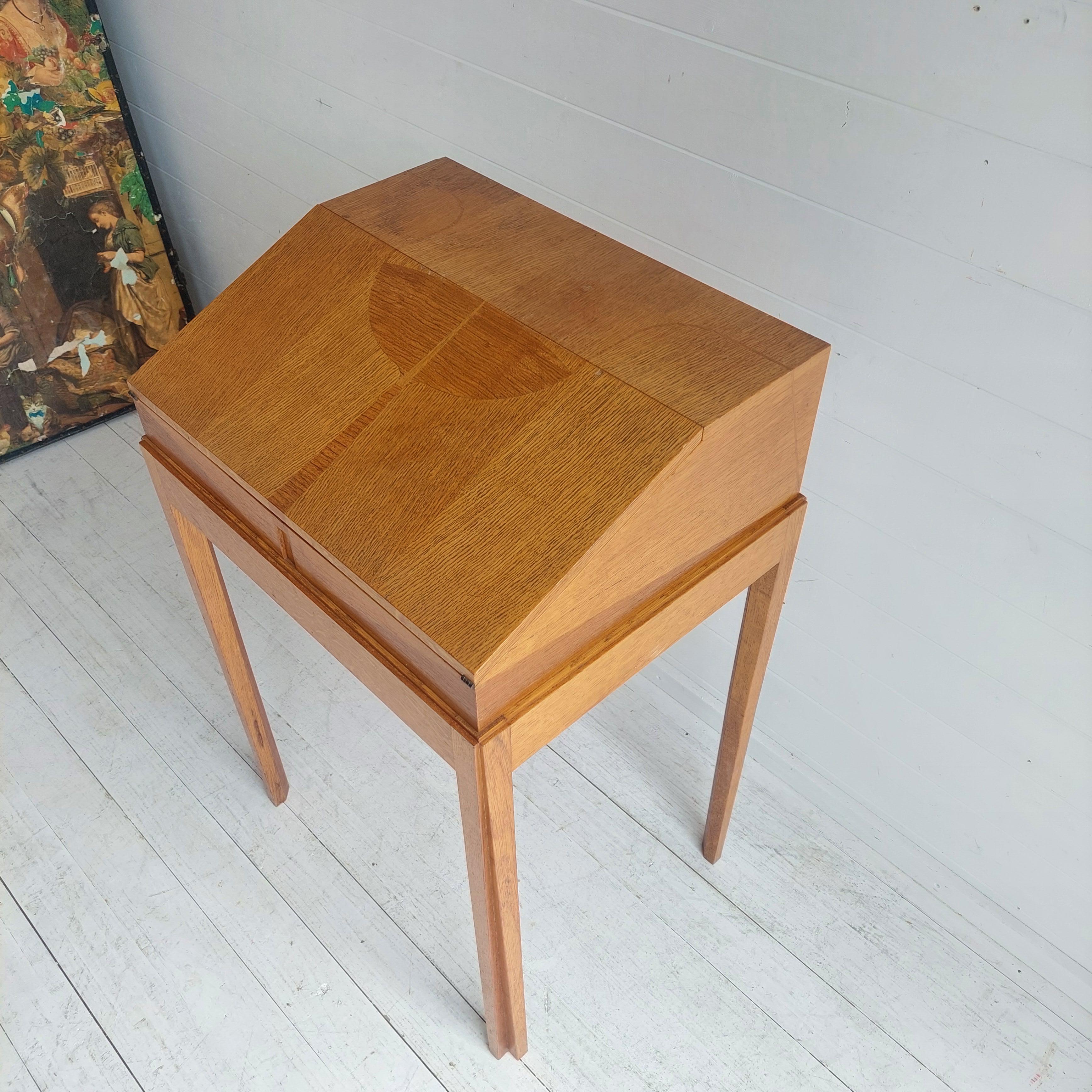 Mid Century Oak Bureau Ladies Writing Desk, Handcrafted, Danish Style, 1960s 8