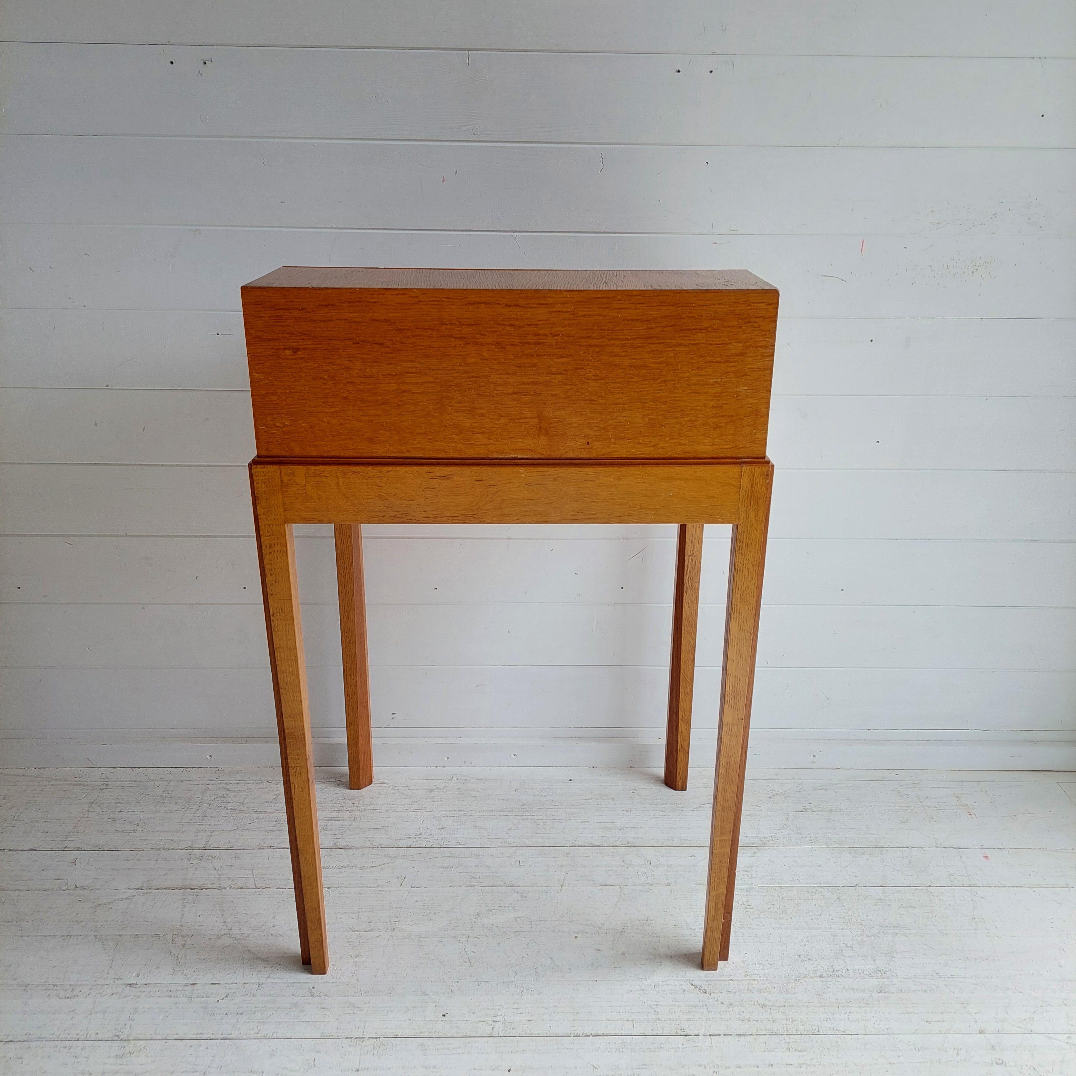 Mid Century Oak Bureau Ladies Writing Desk, Handcrafted, Danish Style, 1960s 9