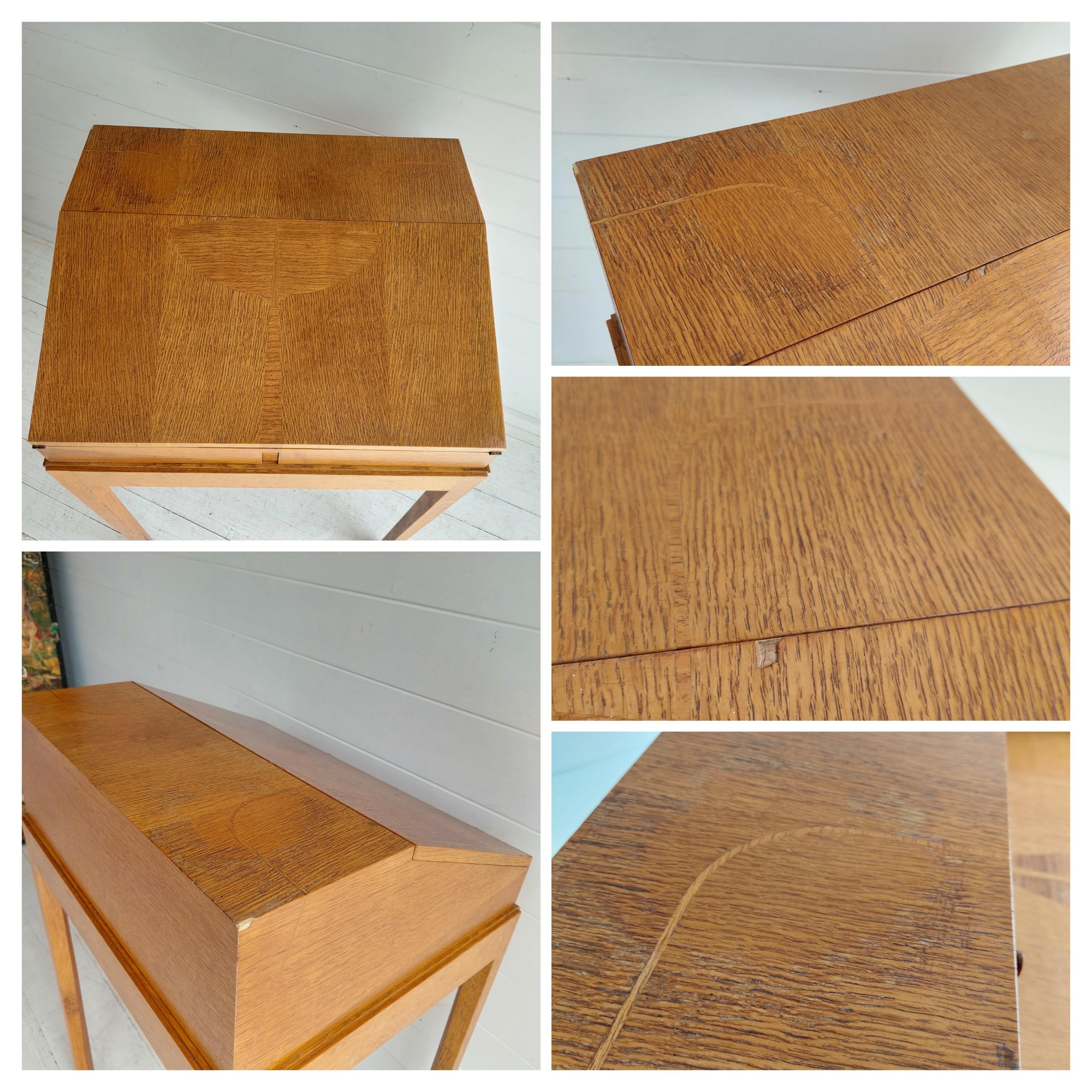 Mid Century Oak Bureau Ladies Writing Desk, Handcrafted, Danish Style, 1960s 10