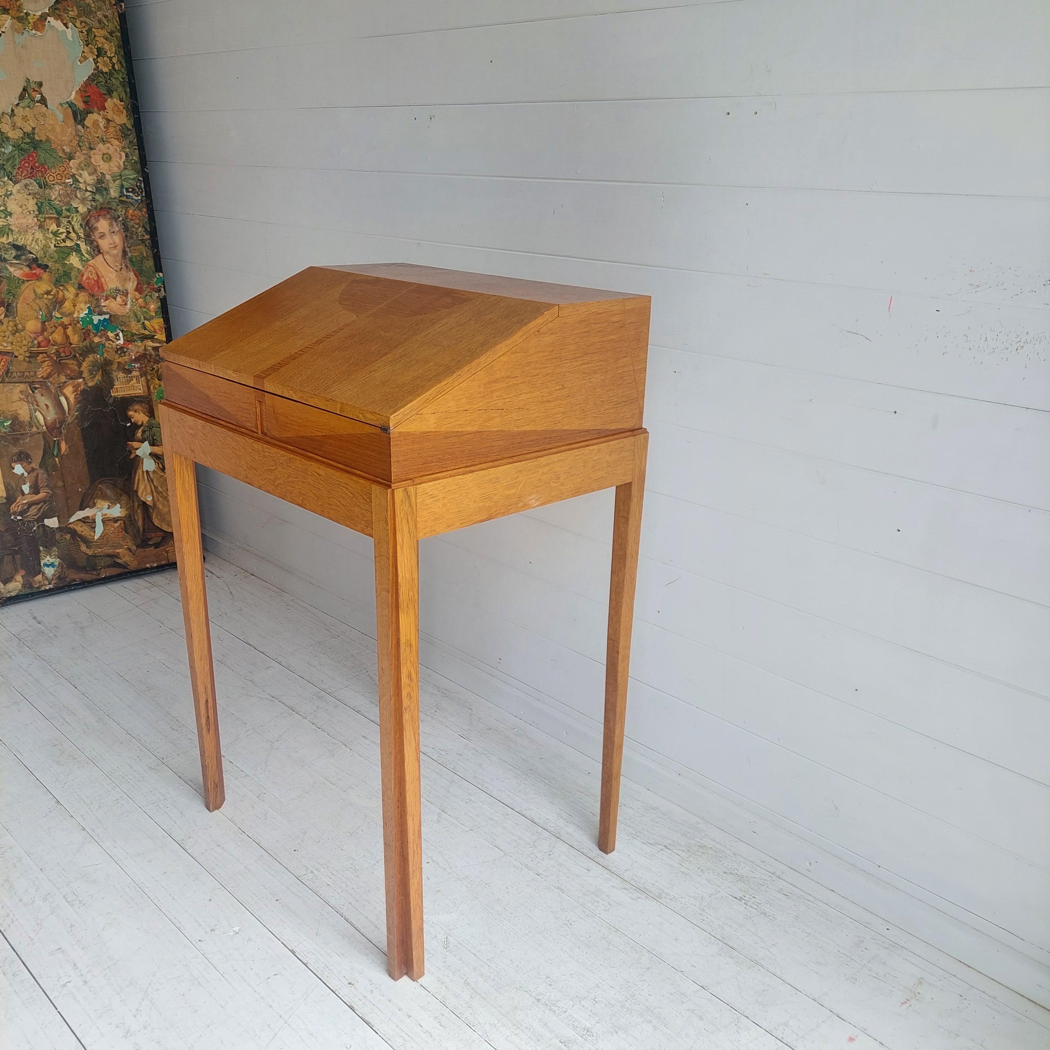 Mid-Century Modern Mid Century Oak Bureau Ladies Writing Desk, Handcrafted, Danish Style, 1960s