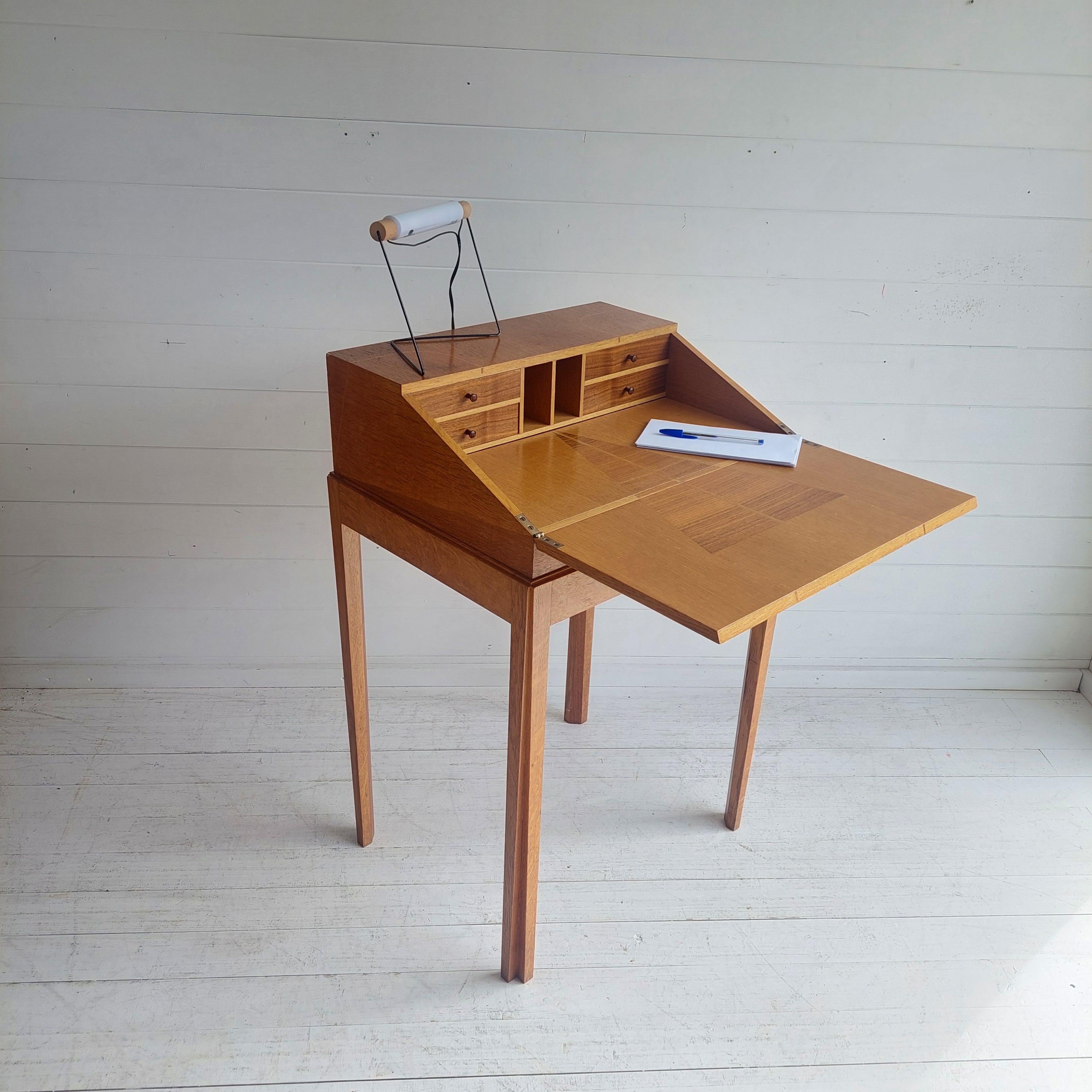 European Mid Century Oak Bureau Ladies Writing Desk, Handcrafted, Danish Style, 1960s