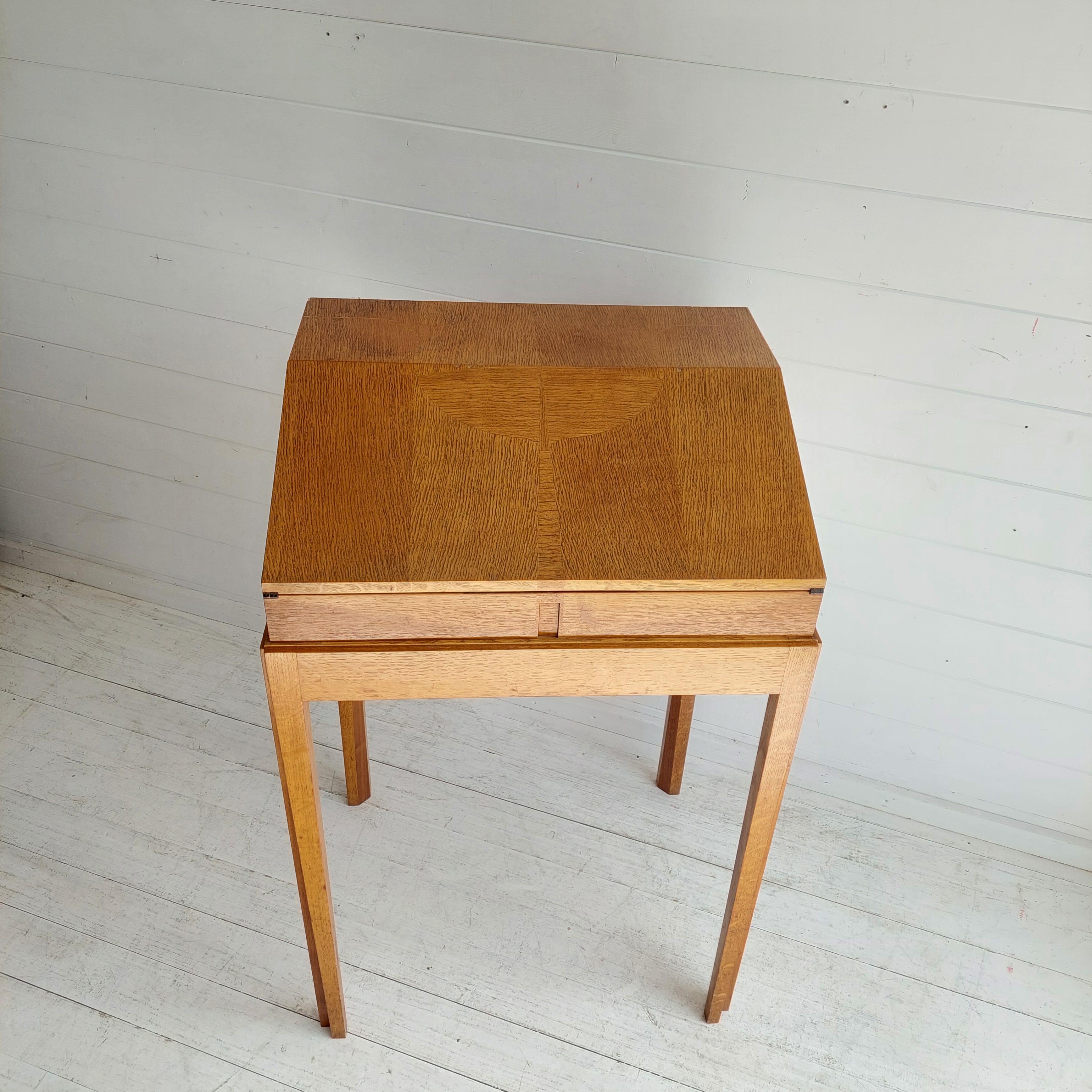 20th Century Mid Century Oak Bureau Ladies Writing Desk, Handcrafted, Danish Style, 1960s
