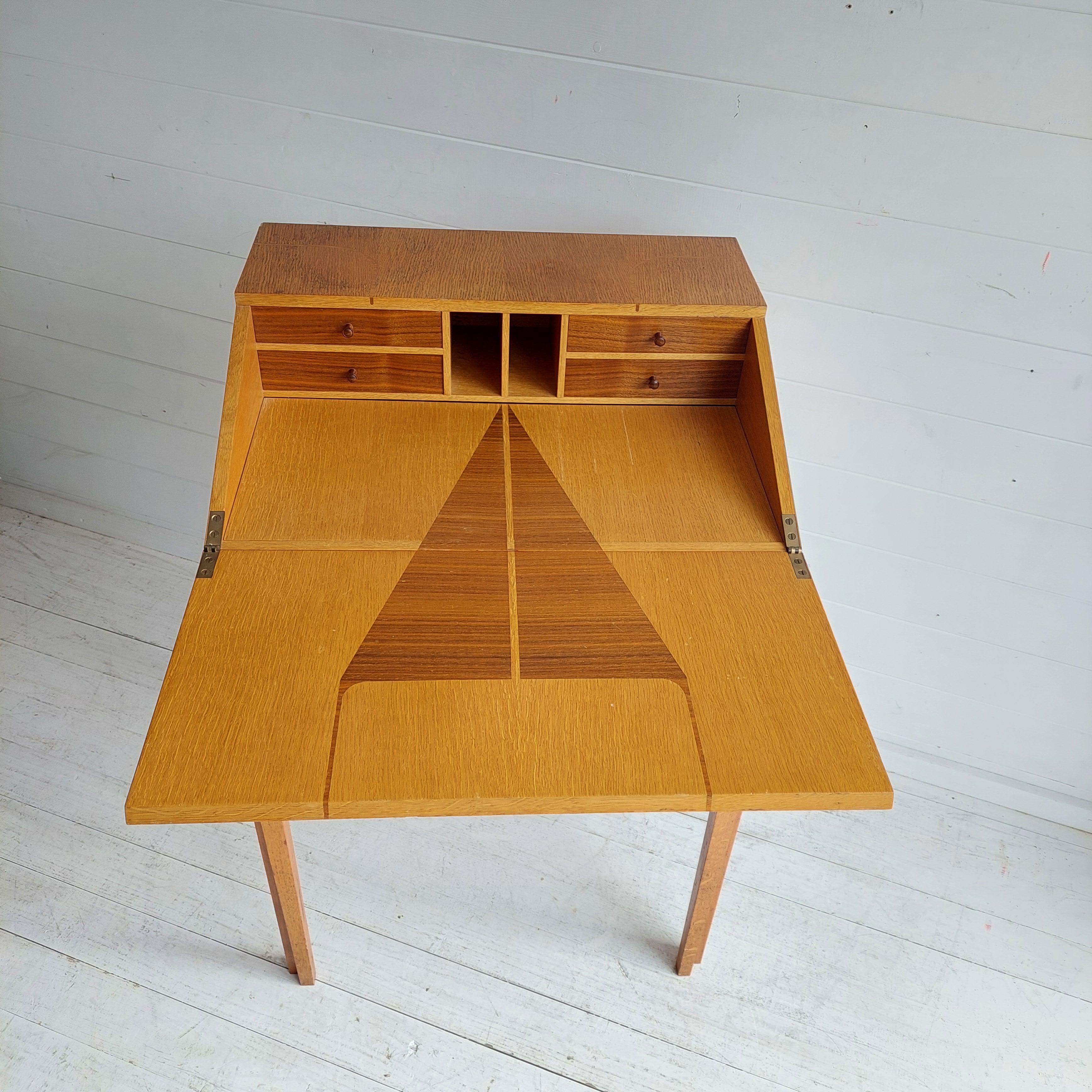 Mid Century Oak Bureau Ladies Writing Desk, Handcrafted, Danish Style, 1960s 1