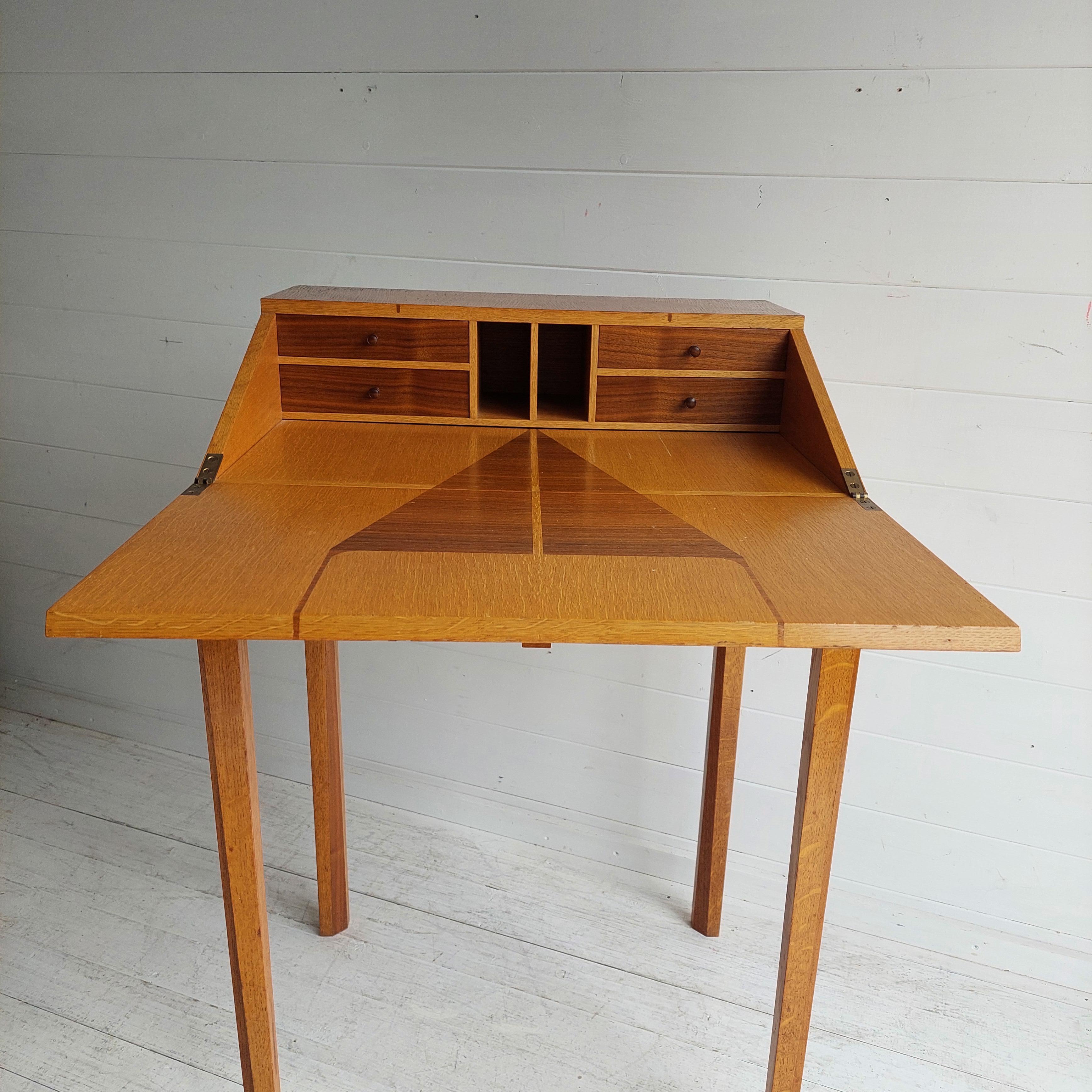 Mid Century Oak Bureau Ladies Writing Desk, Handcrafted, Danish Style, 1960s 2