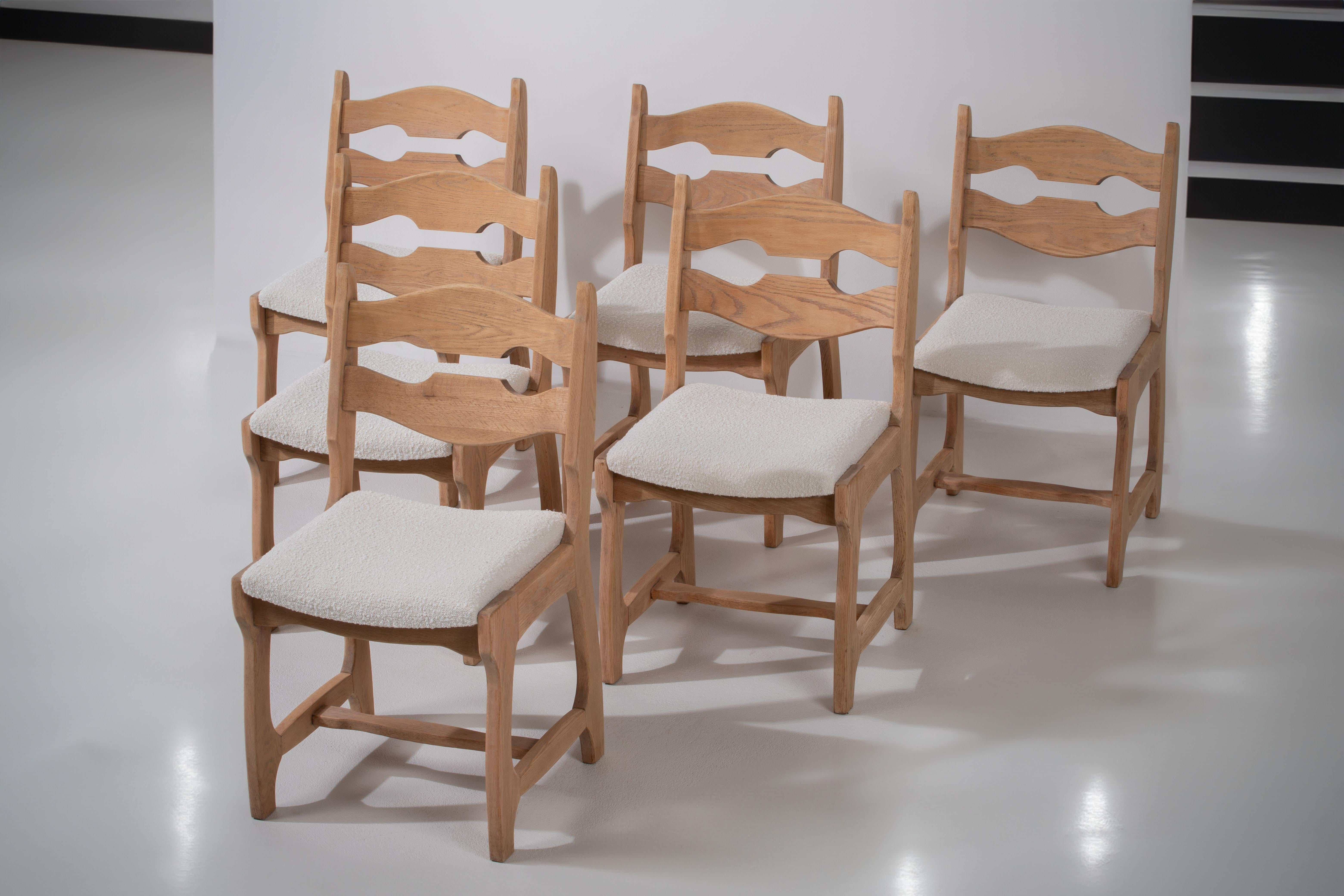 Mid-Century Oak Chairs Boucle, 1960, France For Sale 3