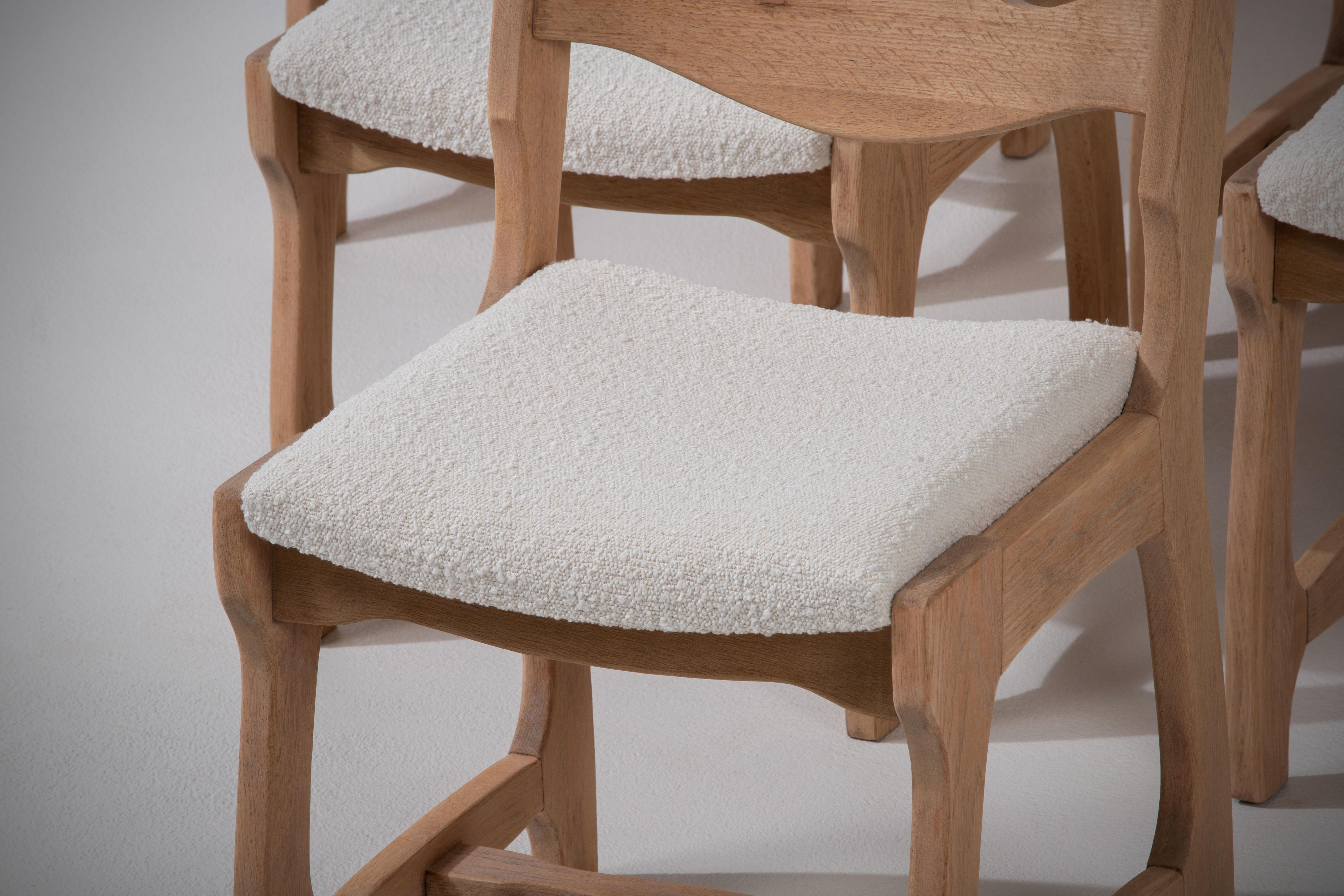 Mid-Century Oak Chairs Boucle, 1960, France For Sale 2