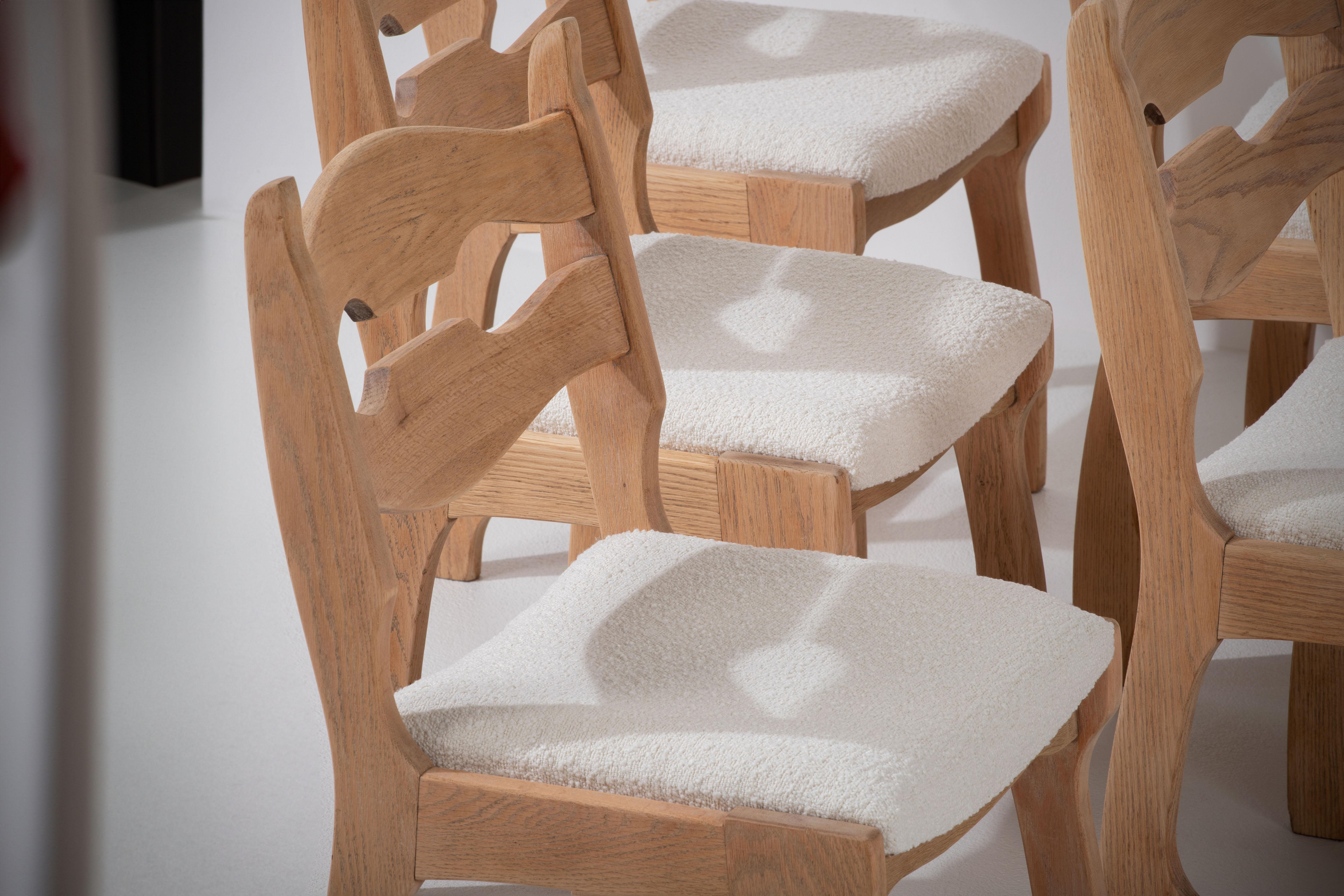 Mid-Century Oak Chairs Boucle, 1960, France For Sale 10