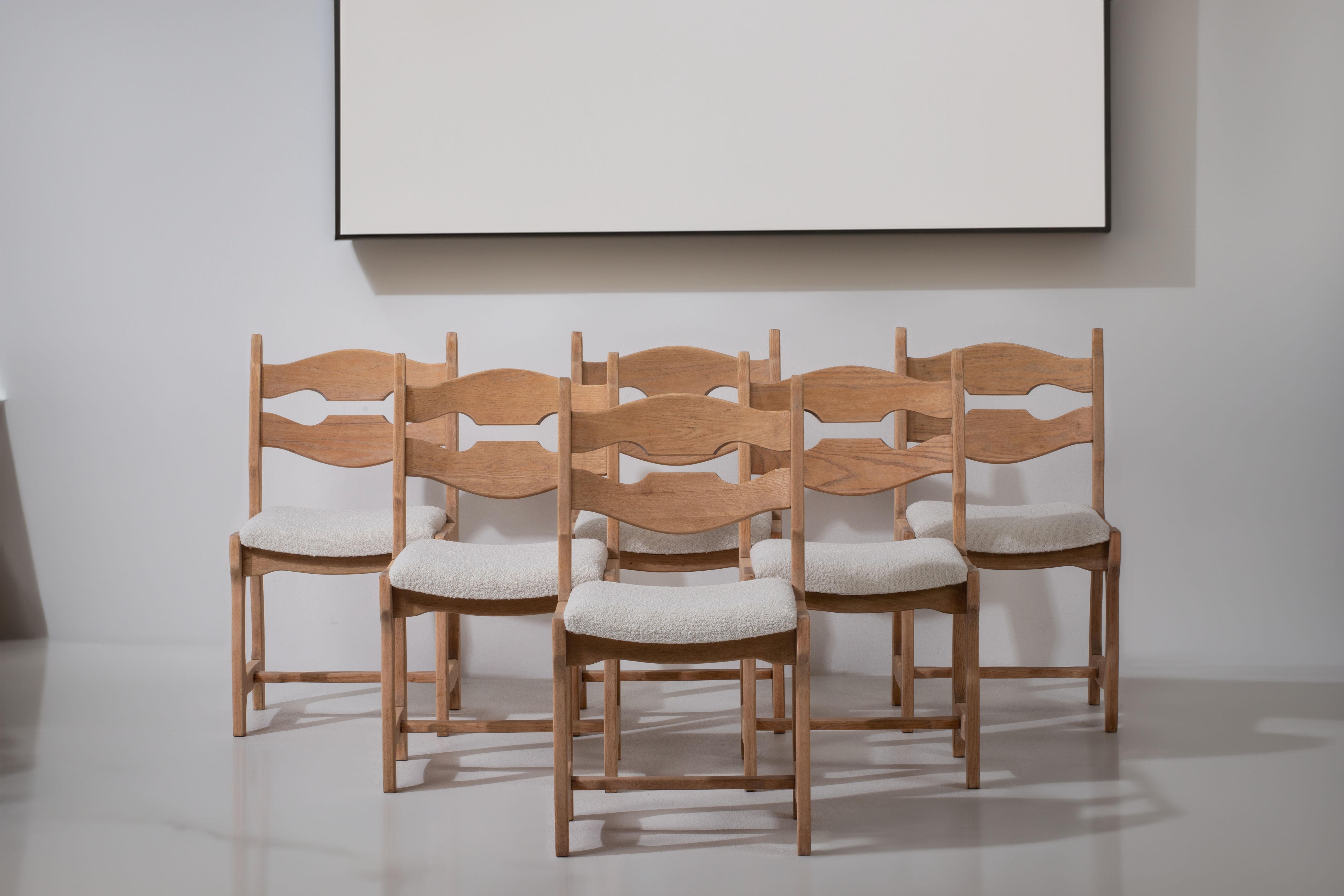 Mid-Century Oak Chairs Boucle, 1960, France For Sale 1