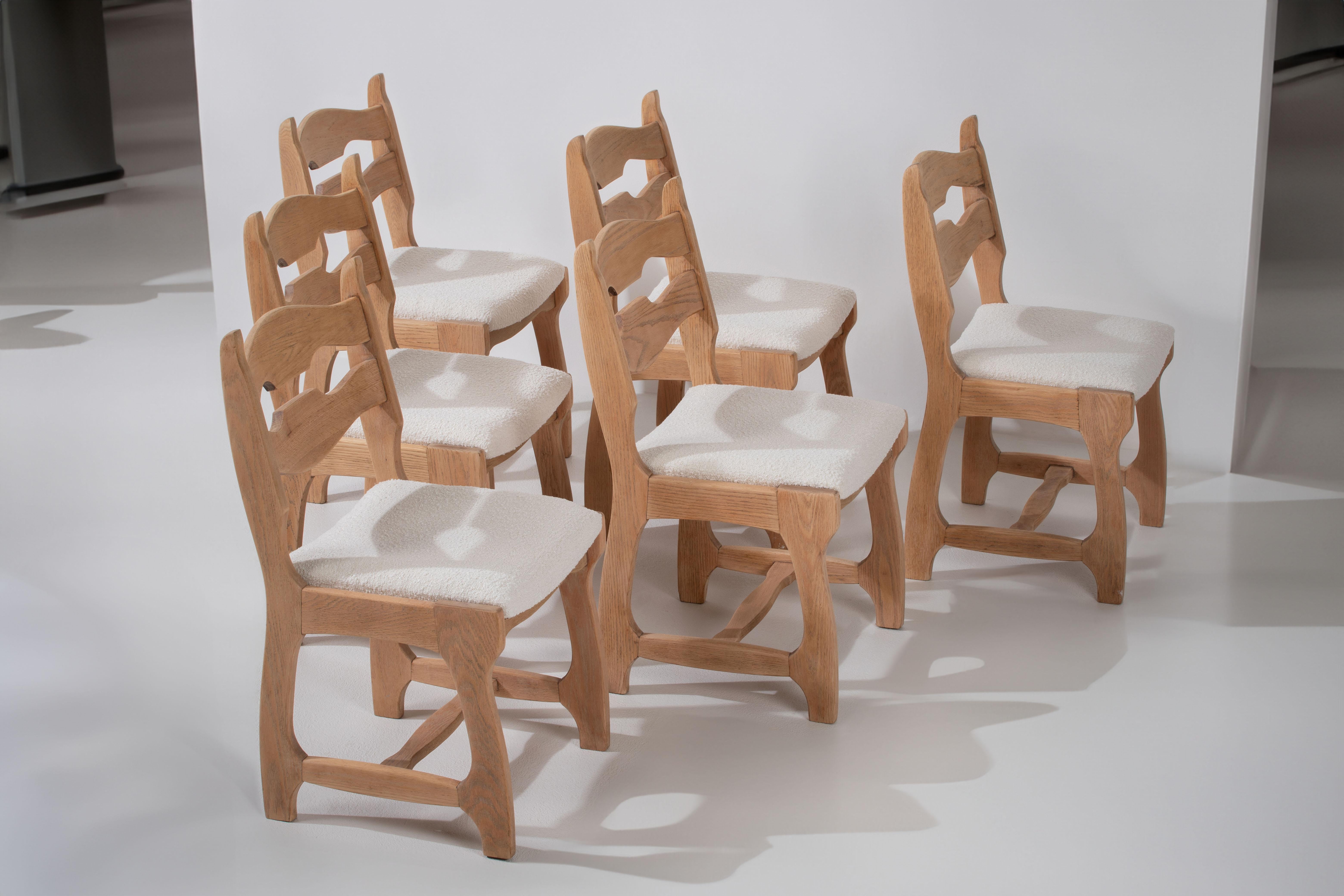 Mid-Century Oak Chairs Boucle, 1960, France For Sale 11