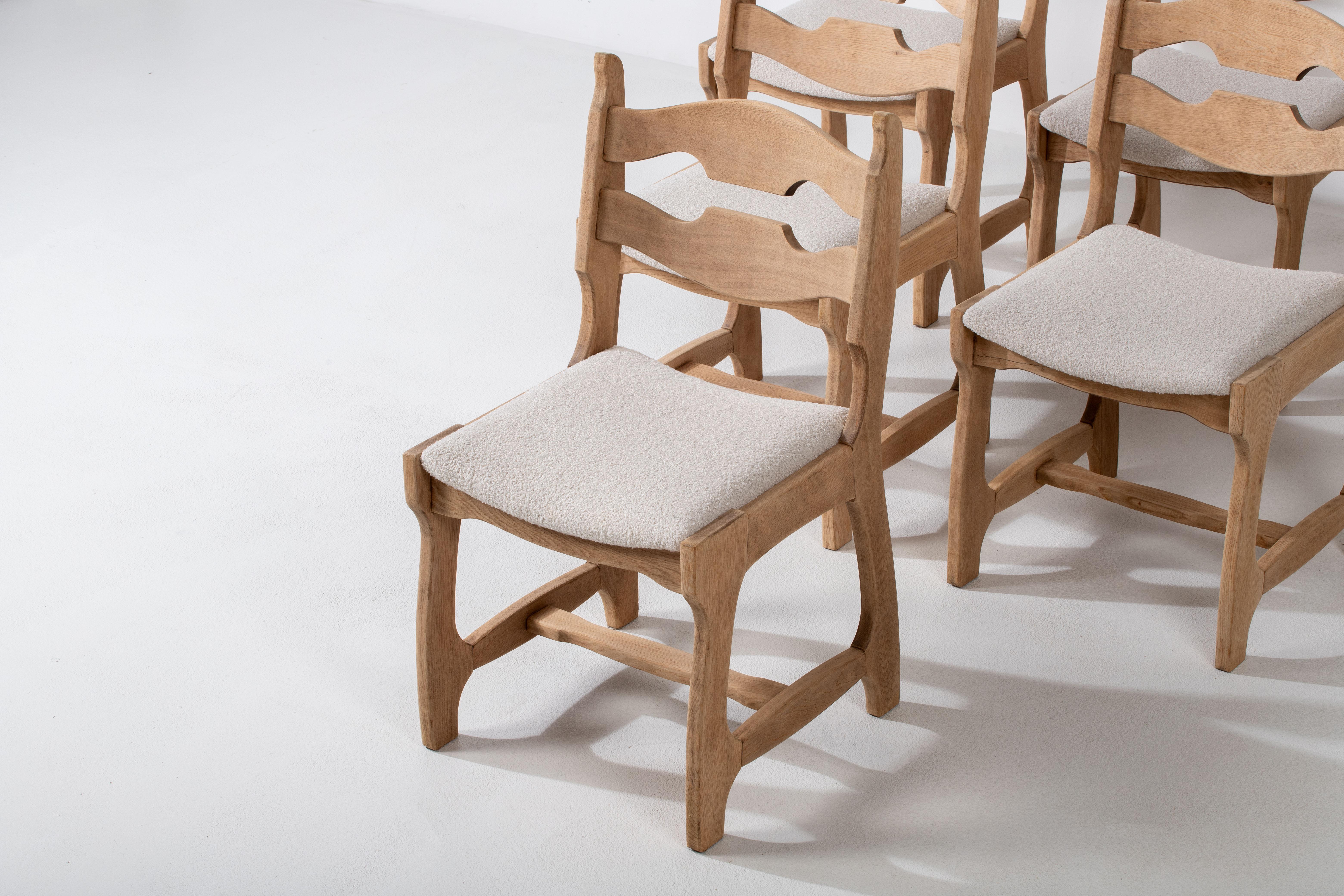 Mid-Century Oak Chairs Boucle, 1960, France In Good Condition For Sale In Wiesbaden, DE