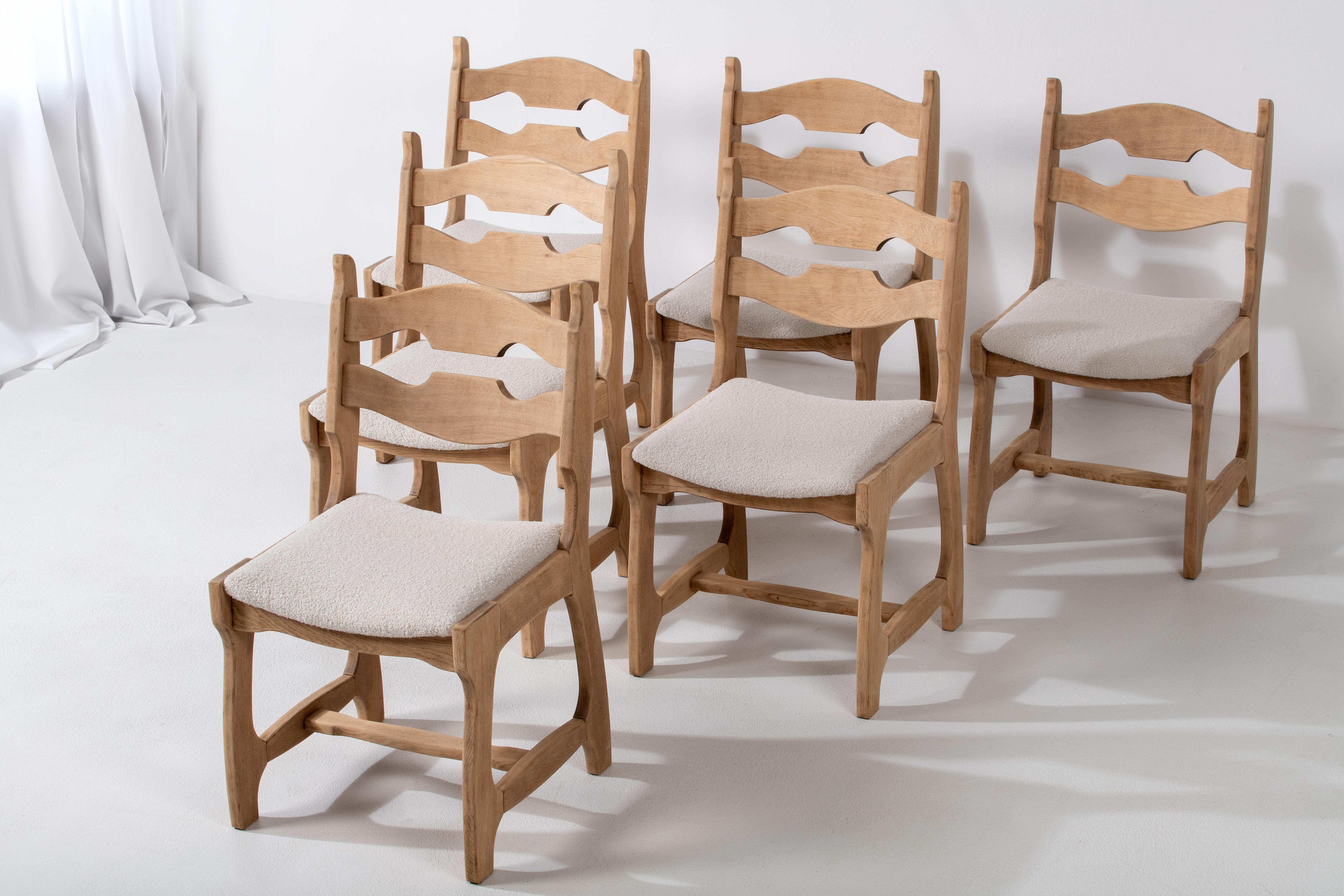 Mid-Century Oak Chairs Boucle, 1960, France For Sale 1