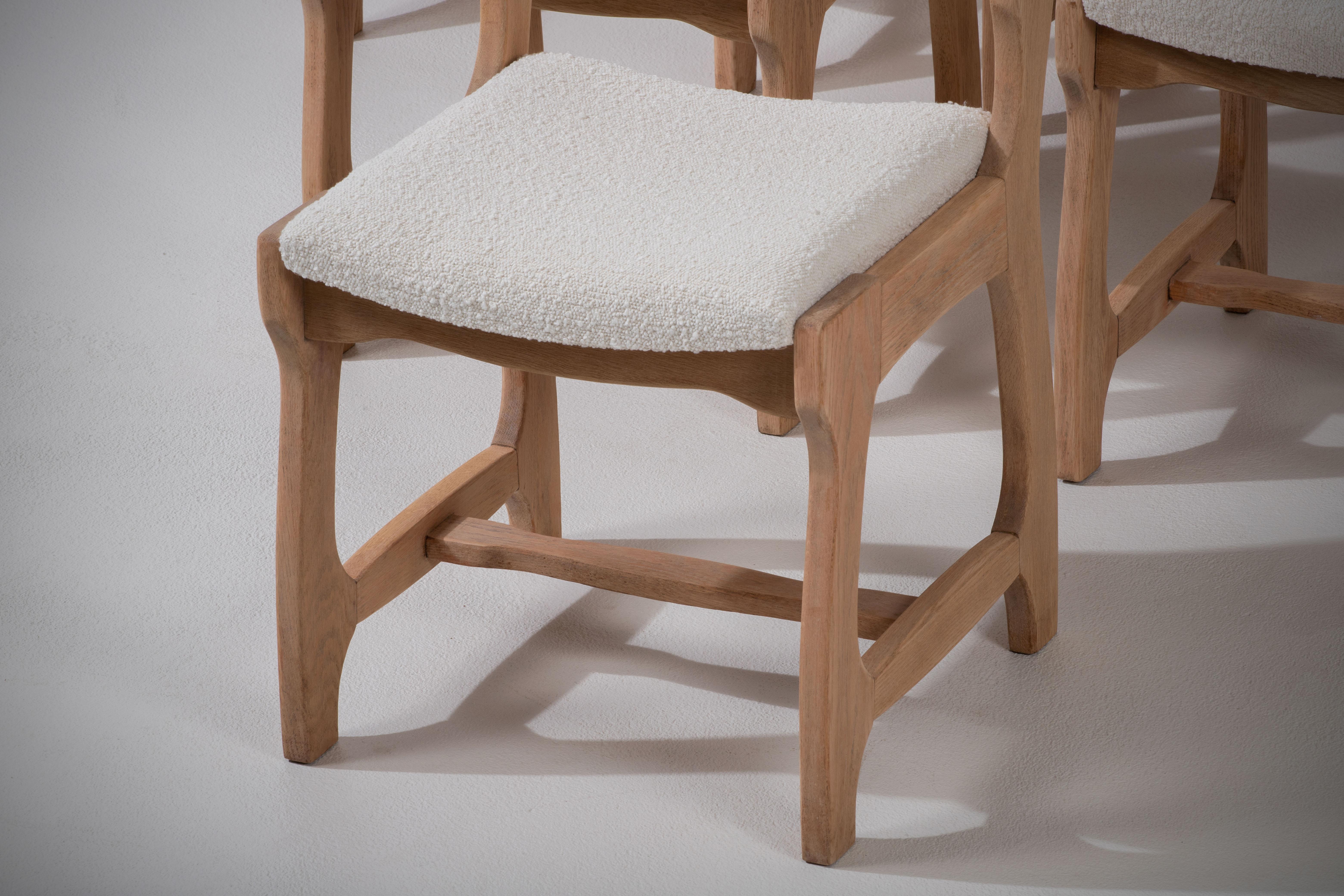 Mid-Century Oak Chairs Boucle, 1960, France In Good Condition For Sale In Wiesbaden, DE