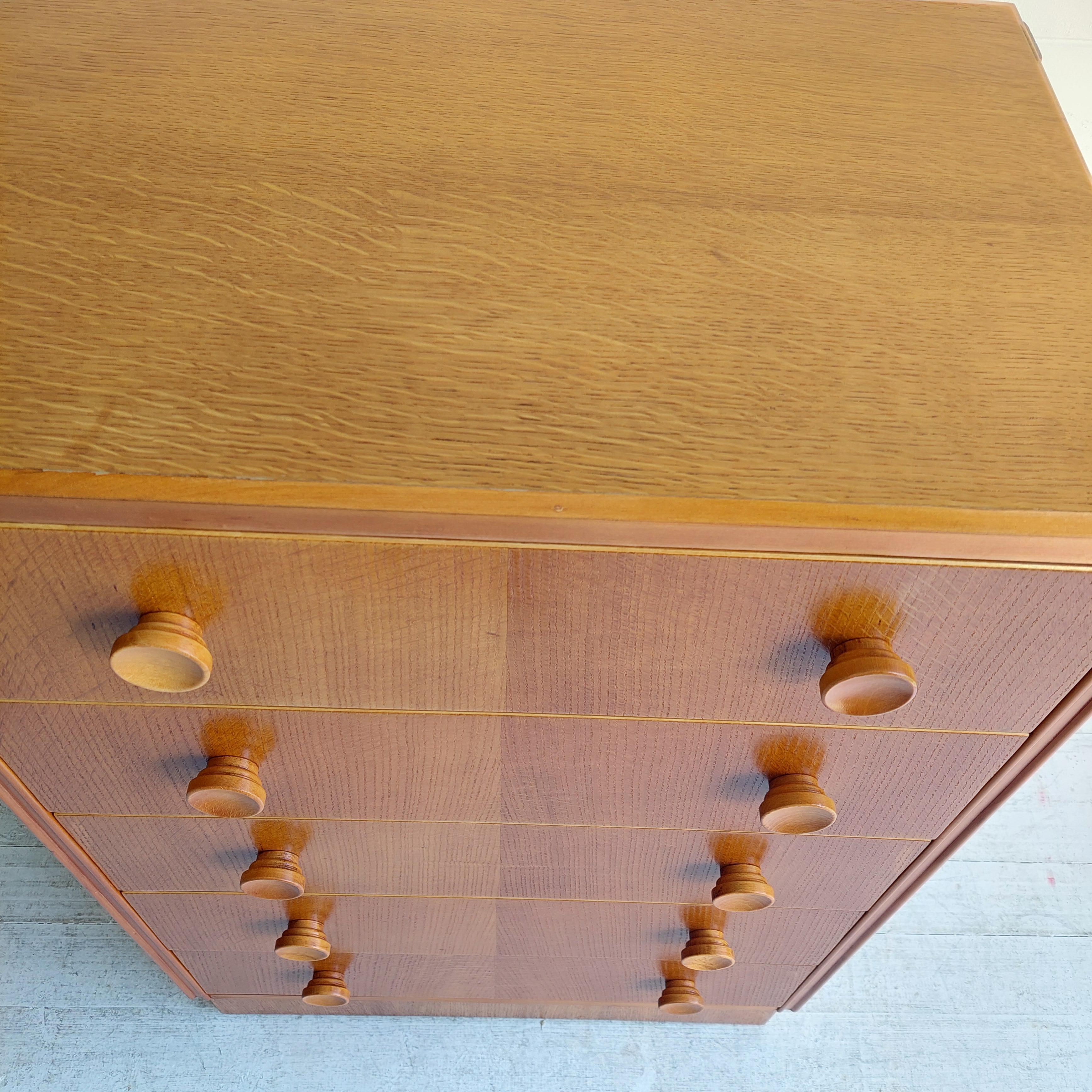 Mid Century Oak Chest Of 5 Drawers Tallboy,  Meredew Style, 60s 5