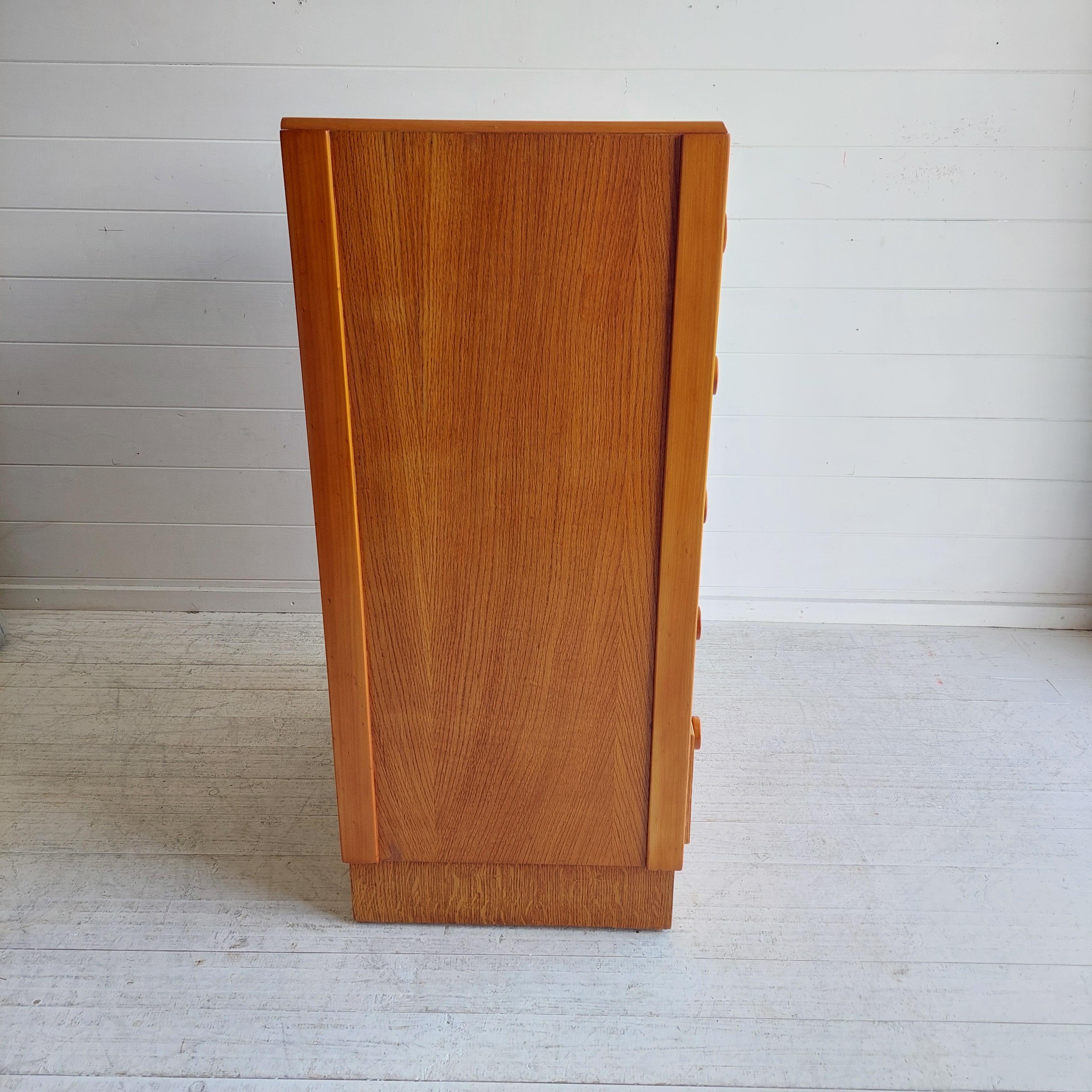 Mid Century Oak Chest Of 5 Drawers Tallboy,  Meredew Style, 60s 10