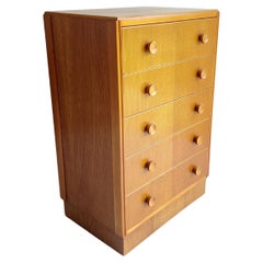 Retro Mid Century Oak Chest Of 5 Drawers Tallboy,  Meredew Style, 60s