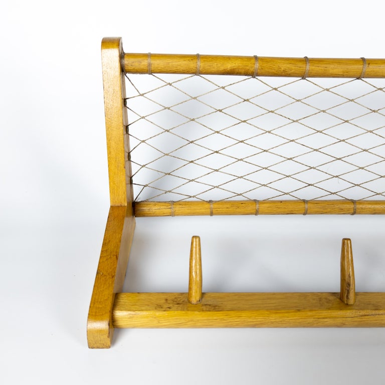 Mid Century Oak Coat Rack with Shelf from ÚLUV For Sale at 1stDibs