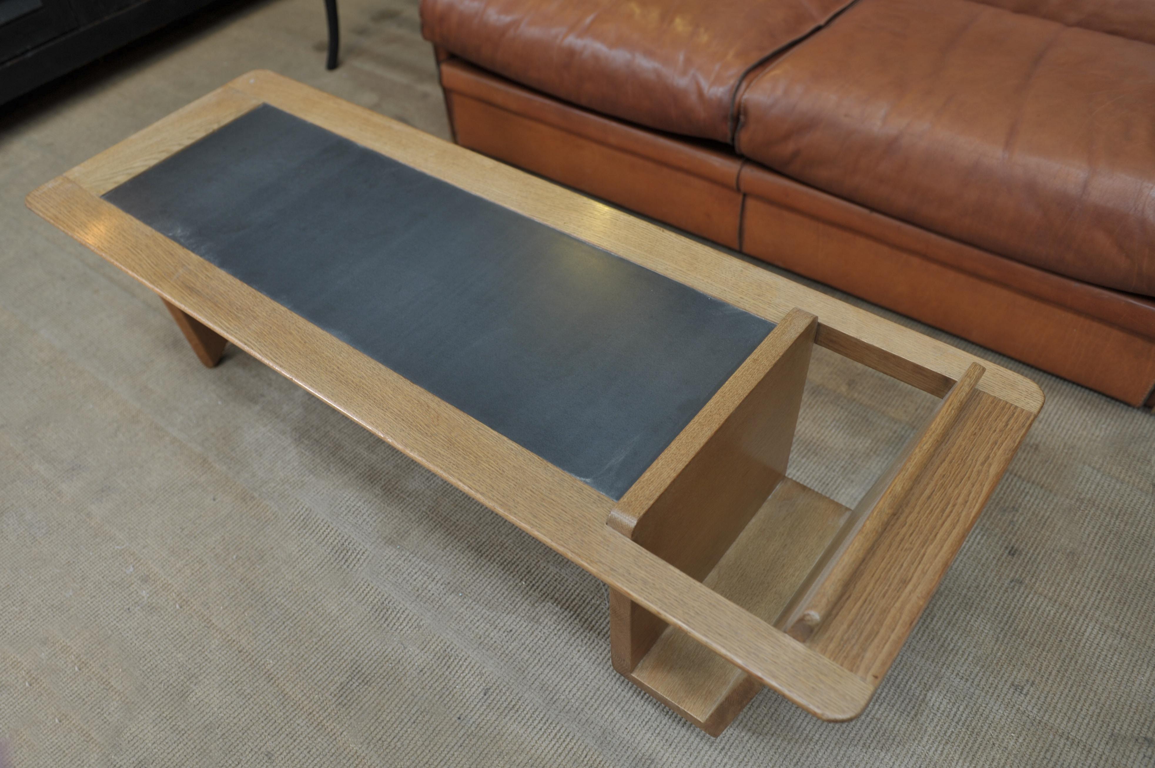 Iron Midcentury Oak Coffee Table by Guillerme & Chambron for Votre Maison For Sale