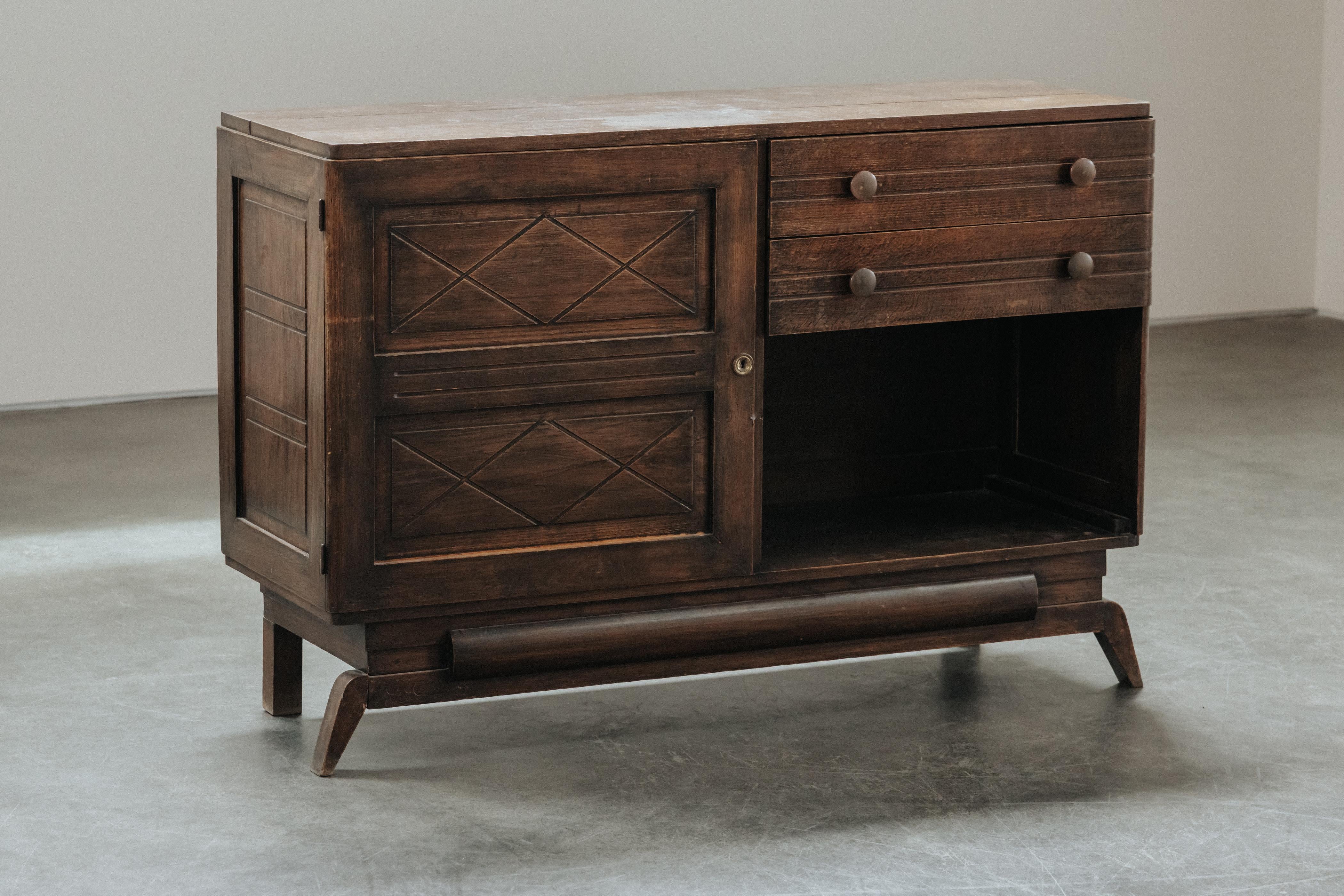 European Mid Century Oak Credenza From France, Circa 1960 For Sale