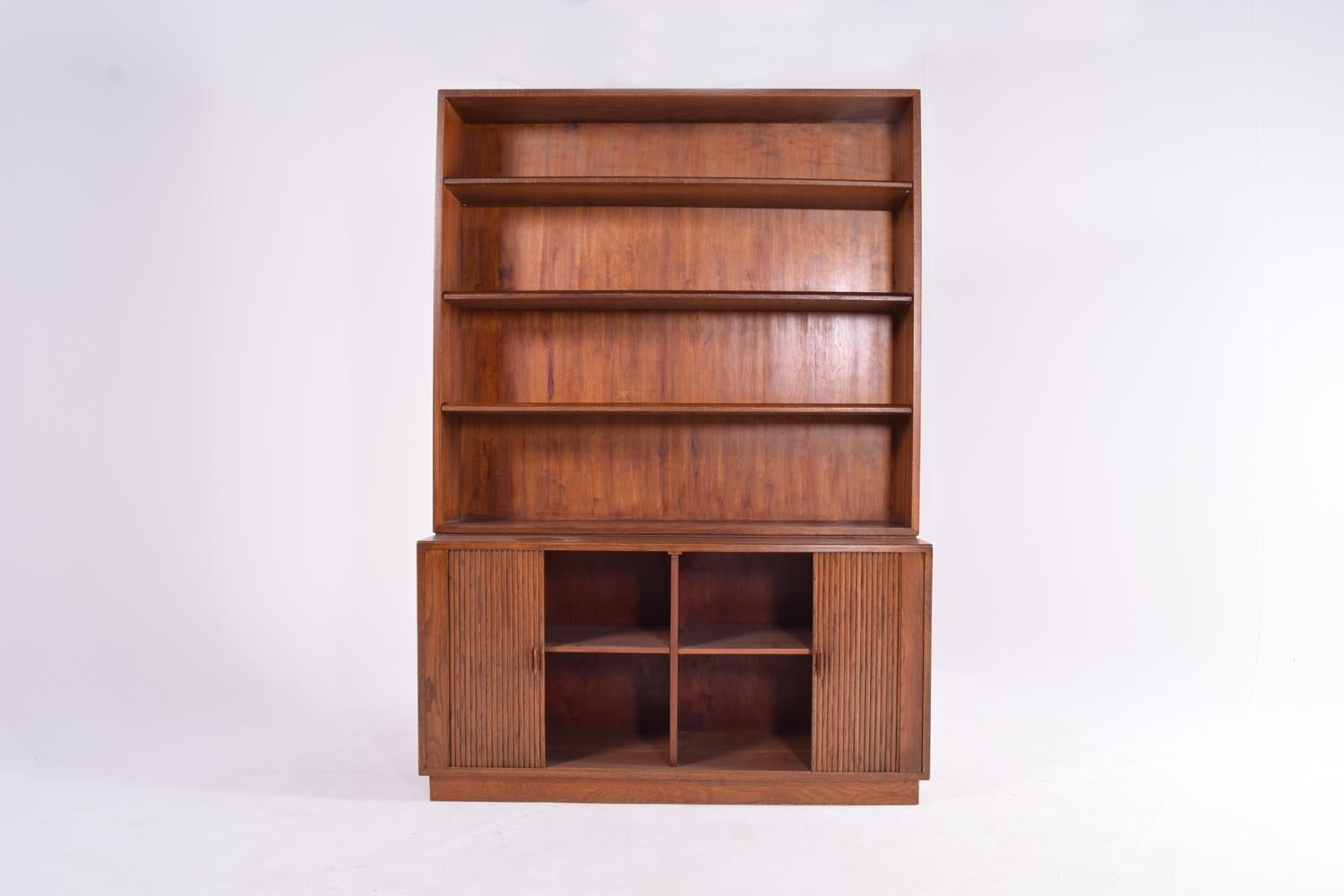 Mid-20th Century Midcentury Oak Danish Bookcase with Sliding Doors For Sale