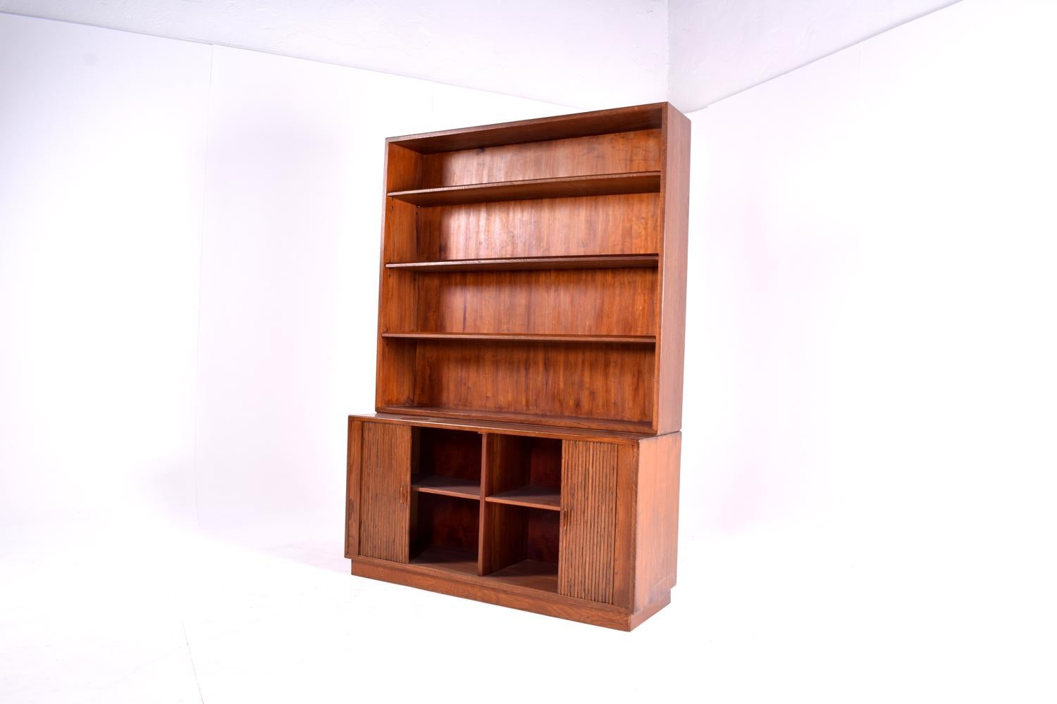 Midcentury Oak Danish Bookcase with Sliding Doors For Sale 1