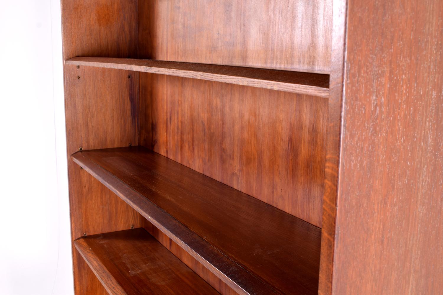 Midcentury Oak Danish Bookcase with Sliding Doors For Sale 3