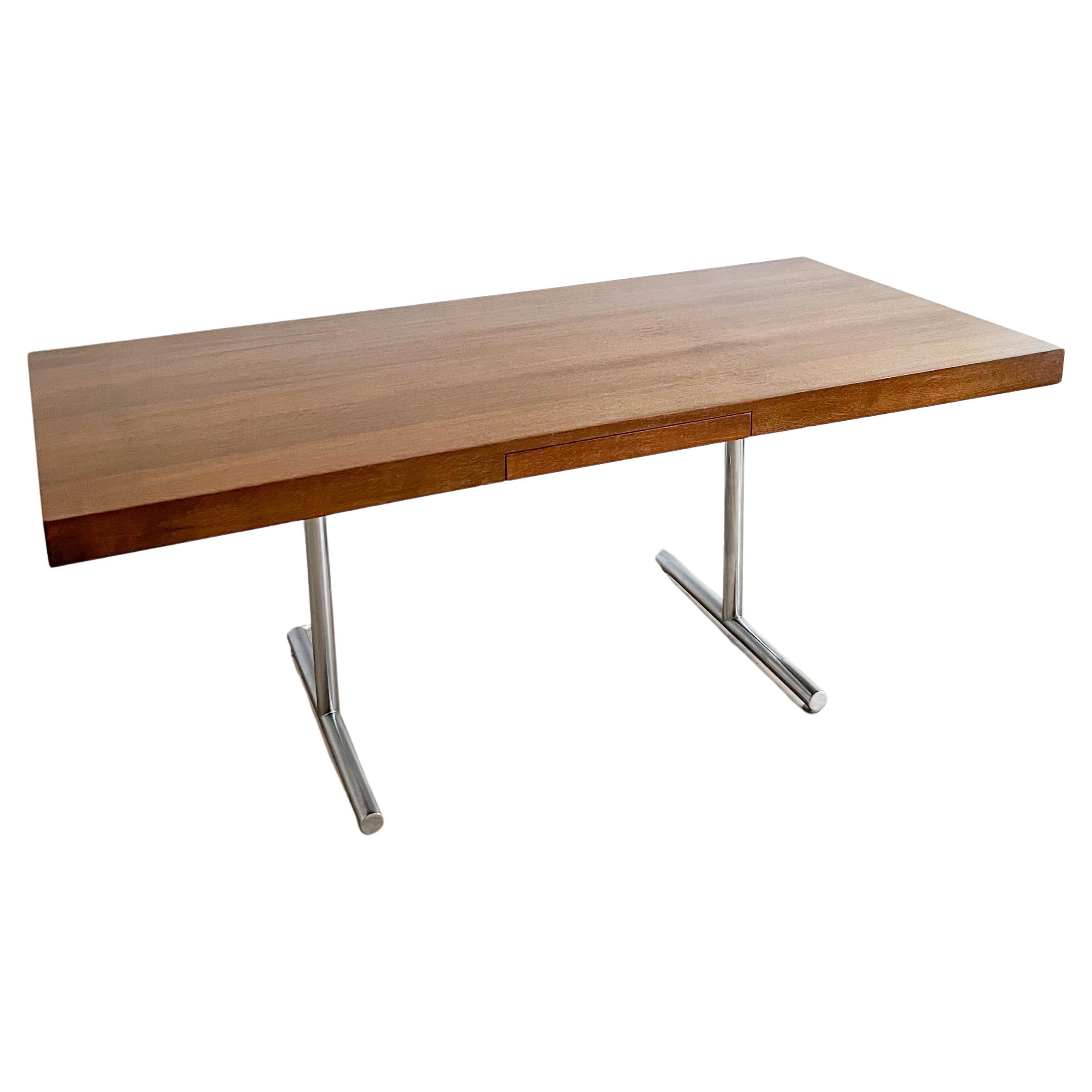 Mid Century Oak Desk with Chrome Base by Hans Eichenberger for Stendig