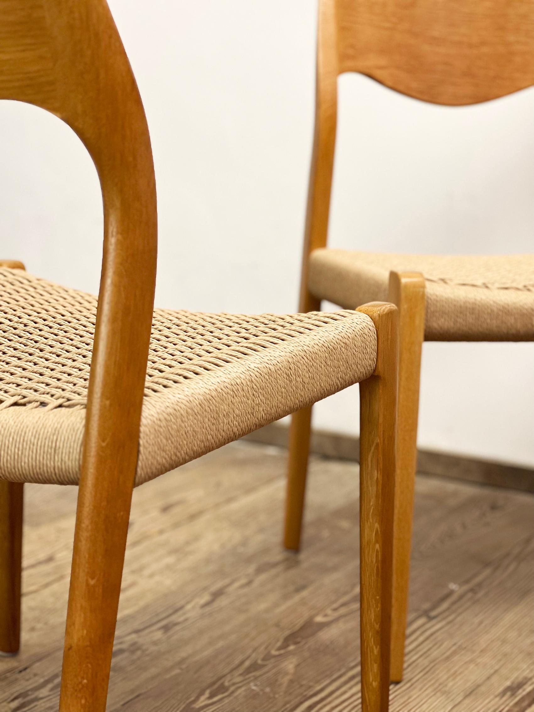Papercord Mid-Century Oak Dining Chairs #71, by Niels O. Møller for J. L. Moller, Set of 6 For Sale