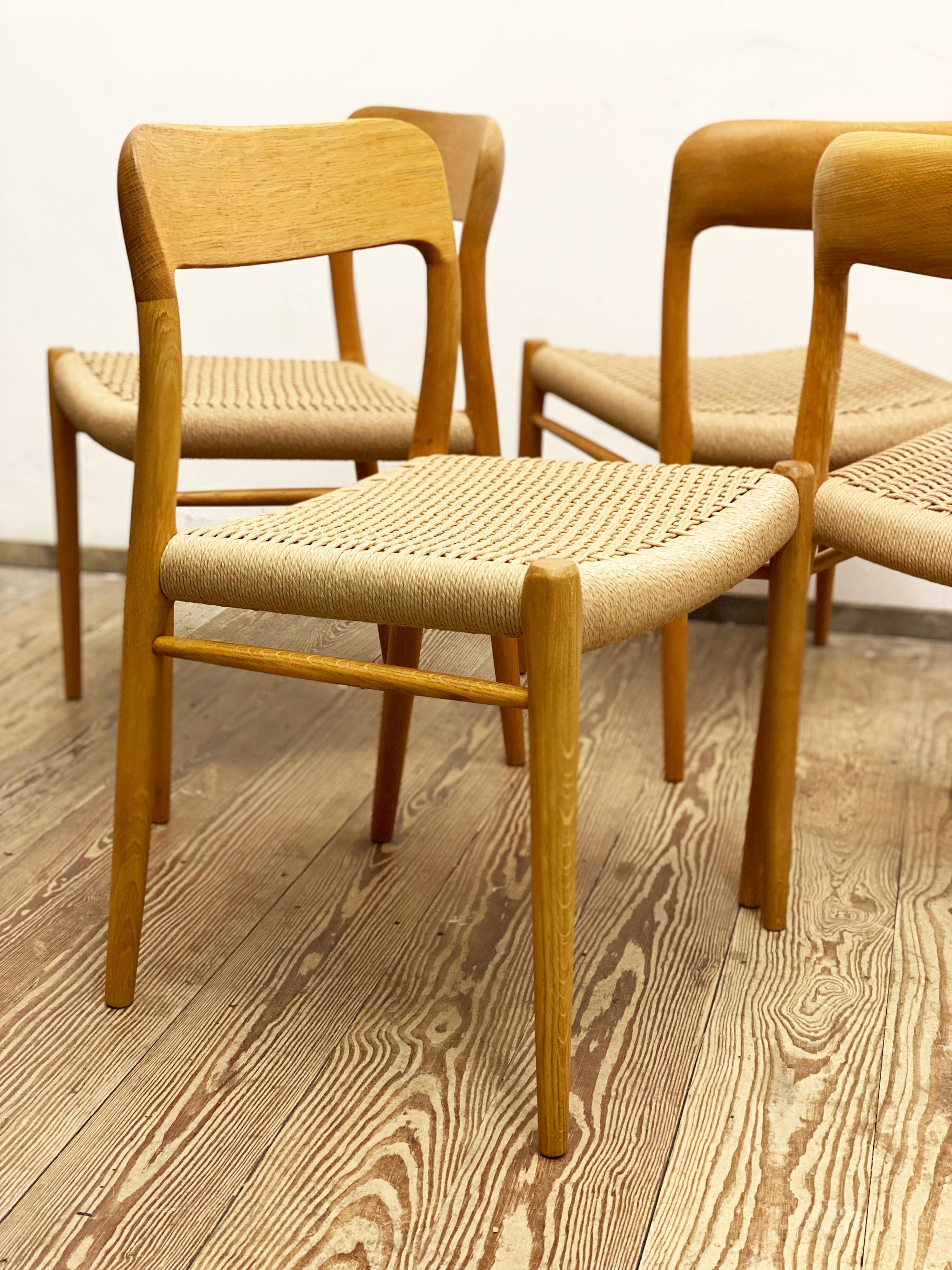 Mid-Century Oak Dining Chairs #75, Niels O. Møller for J. L. Moller, Set of 4 6