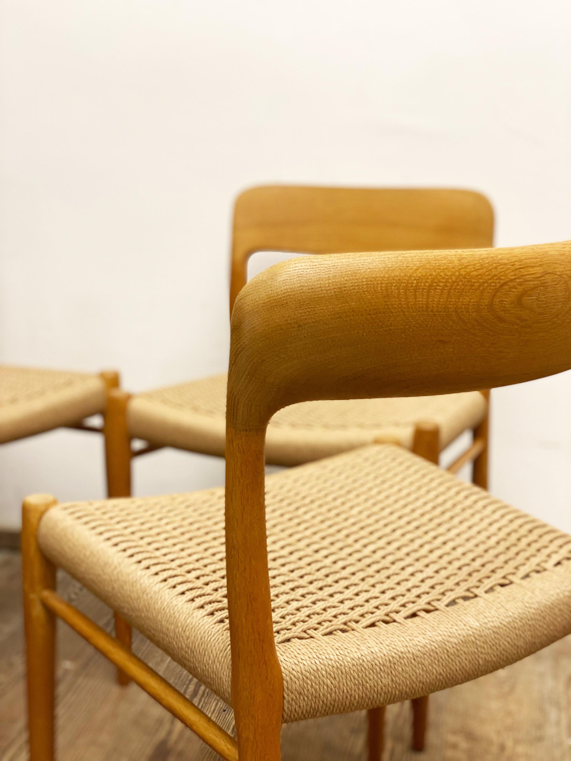 Papercord Mid-Century Oak Dining Chairs #75, Niels O. Møller for J. L. Moller, Set of 6