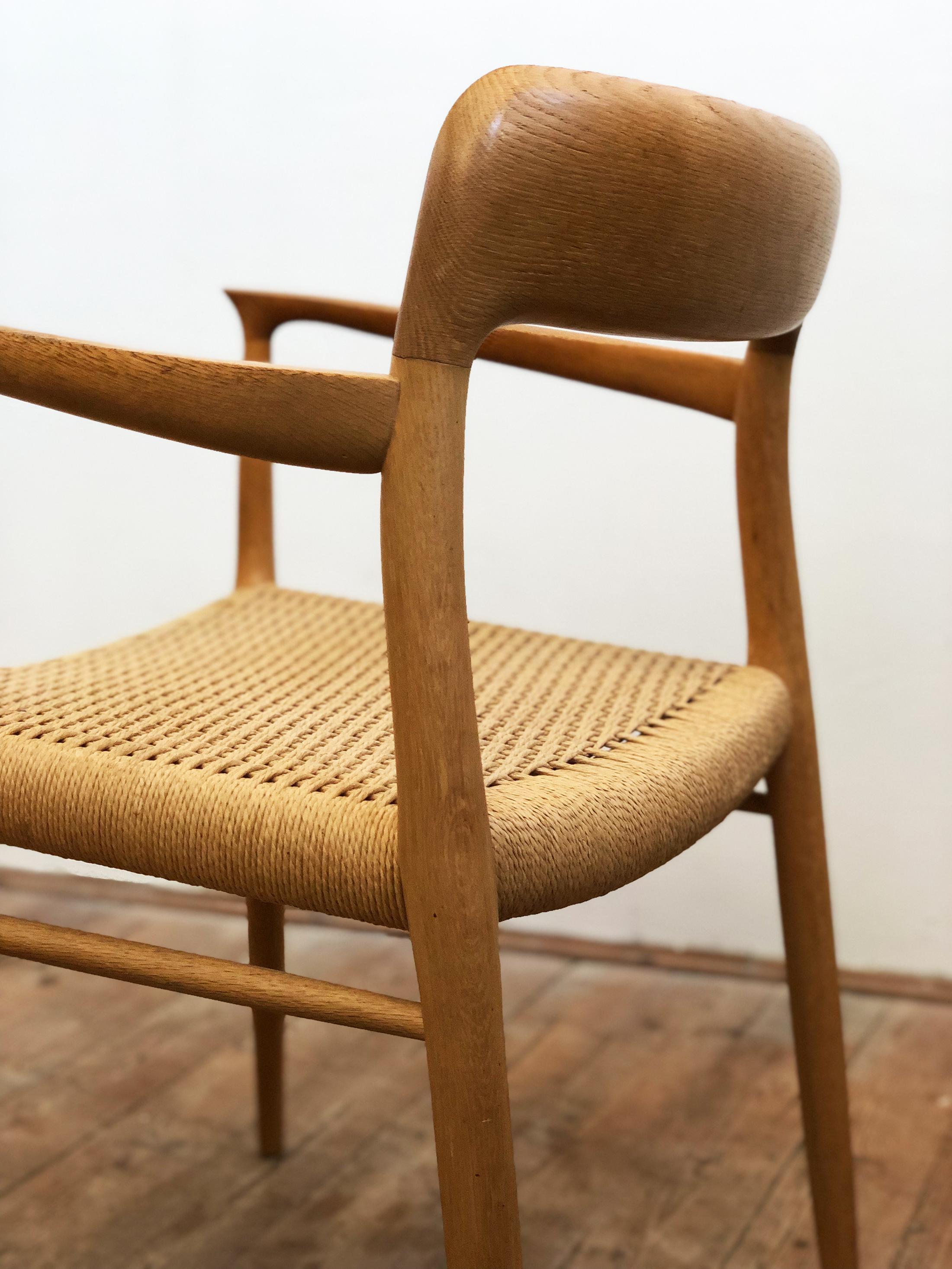Papercord Midcentury Oak Dining Chairs, Model 56 by Niels O. Møller with Paper Cord Seats