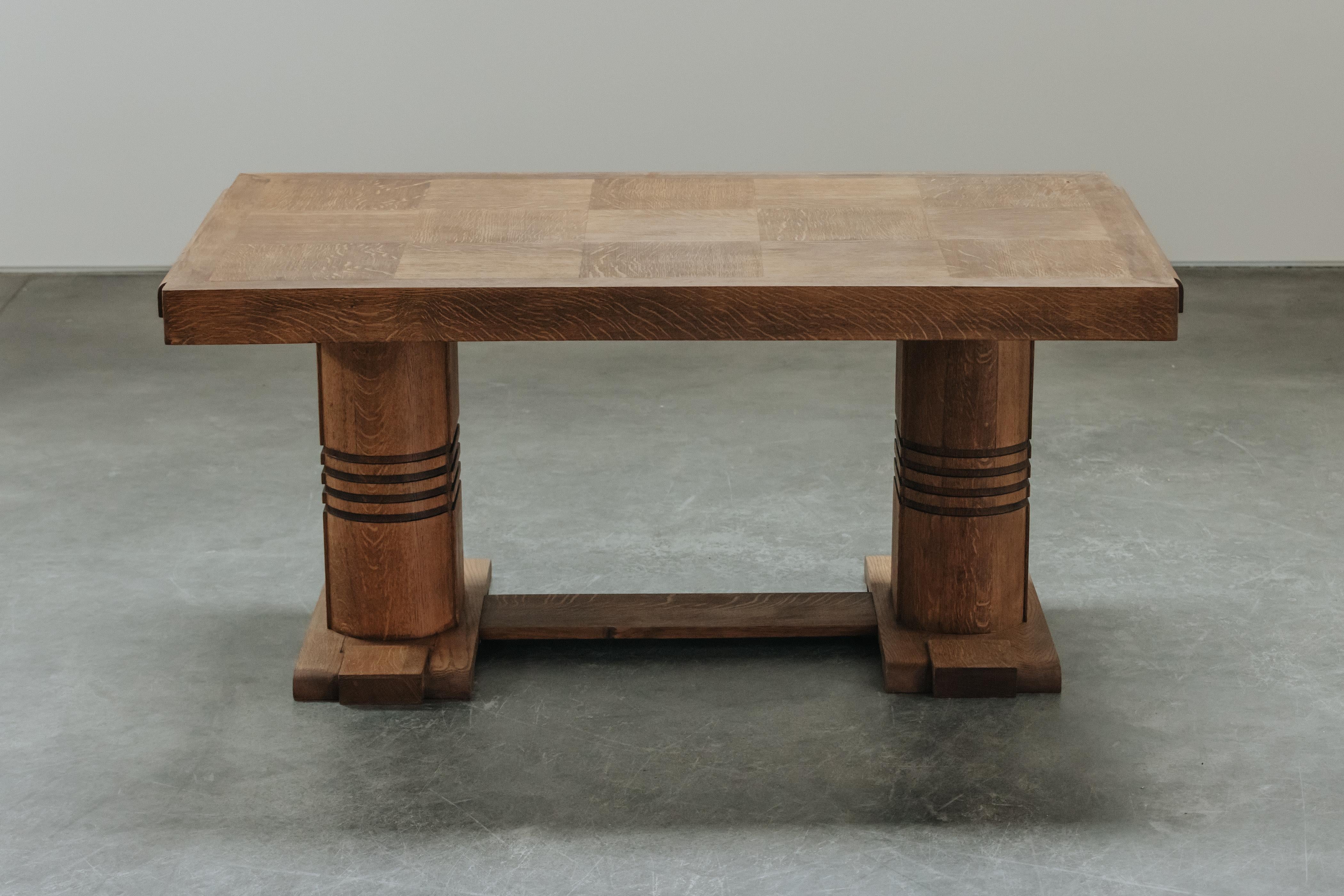Mid Century Oak Dining Table From France, Circa 1960.  Solid oak construction with very light use and wear.