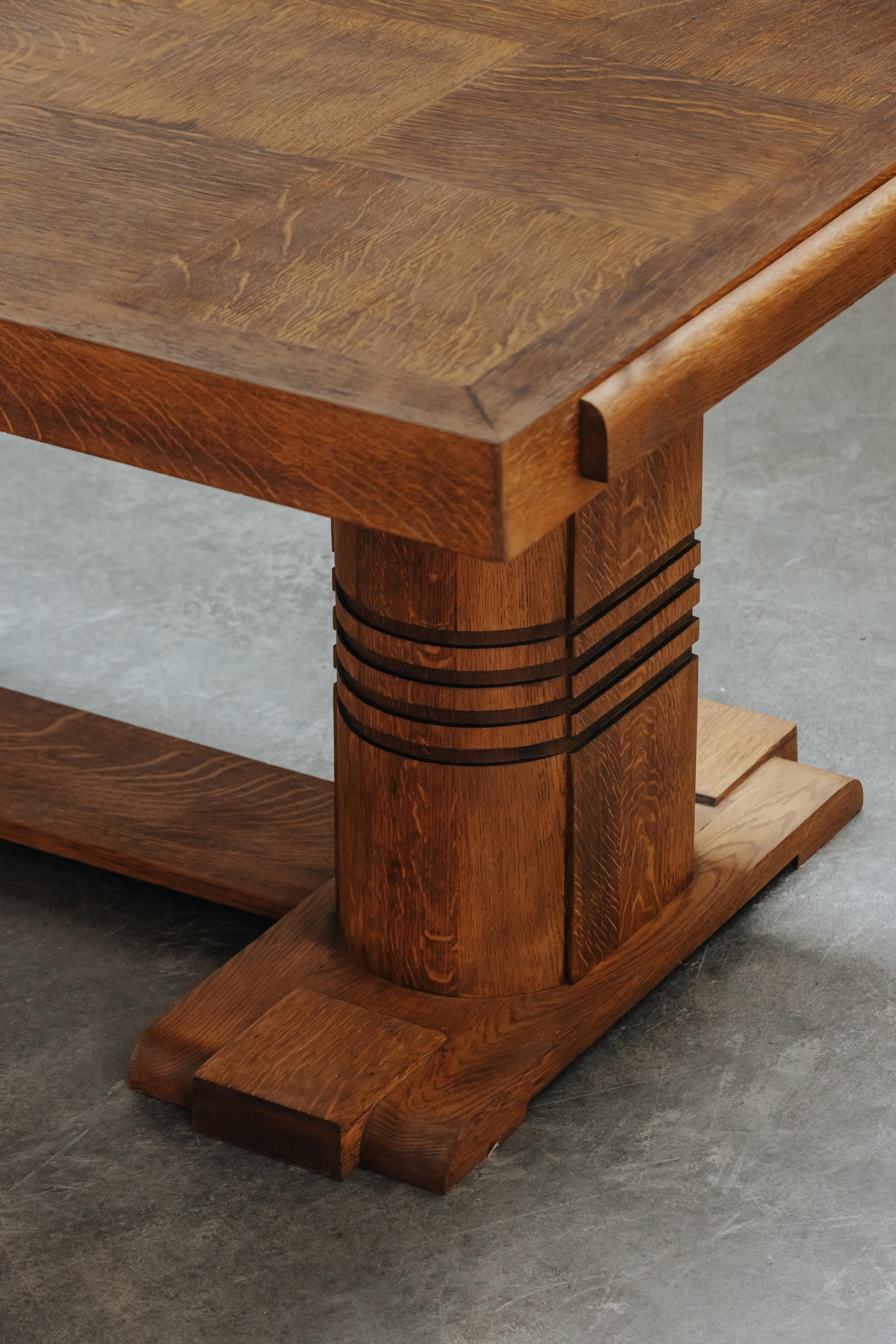 Mid Century Oak Dining Table From France, Circa 1960 In Good Condition For Sale In Nashville, TN
