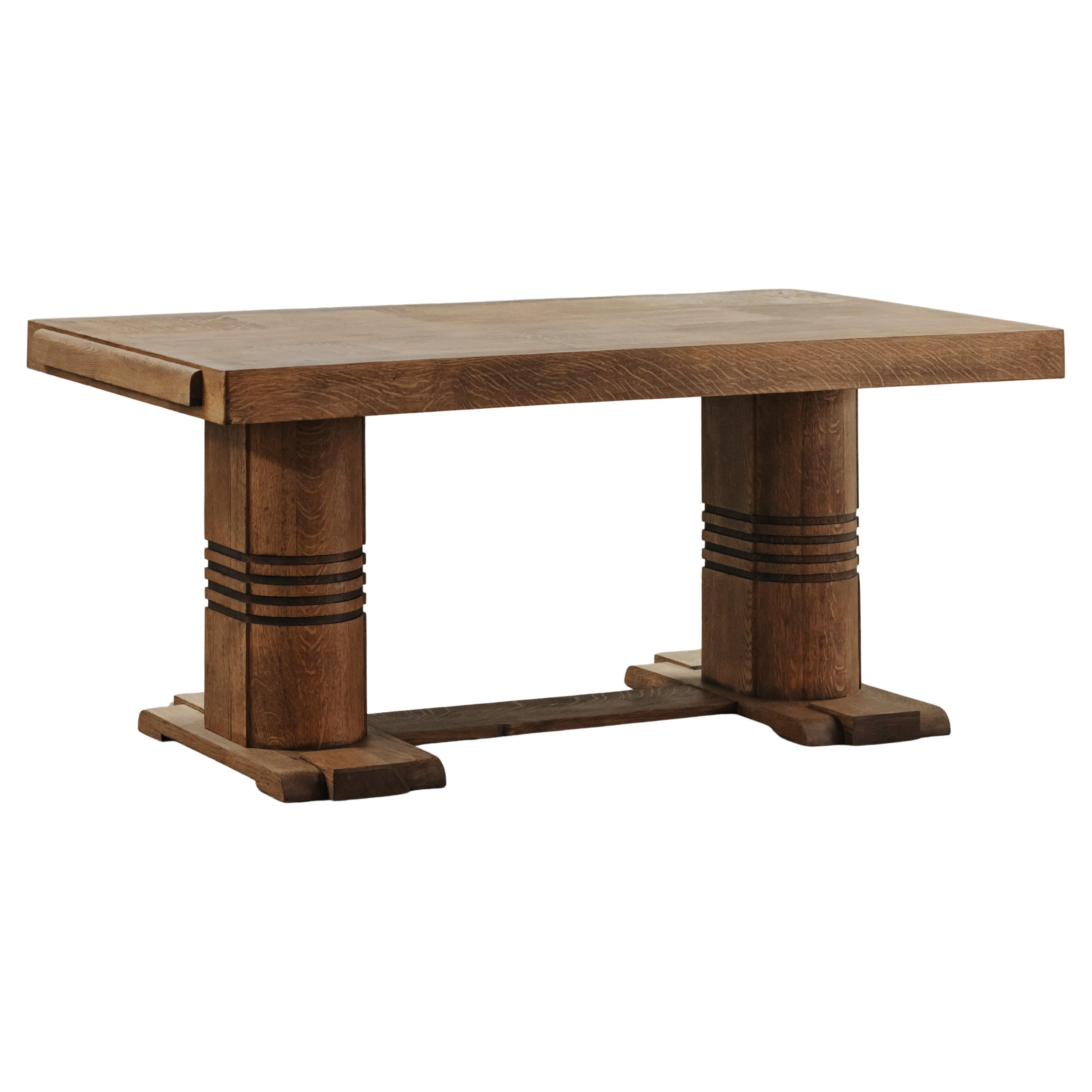 Mid Century Oak Dining Table From France, Circa 1960 For Sale