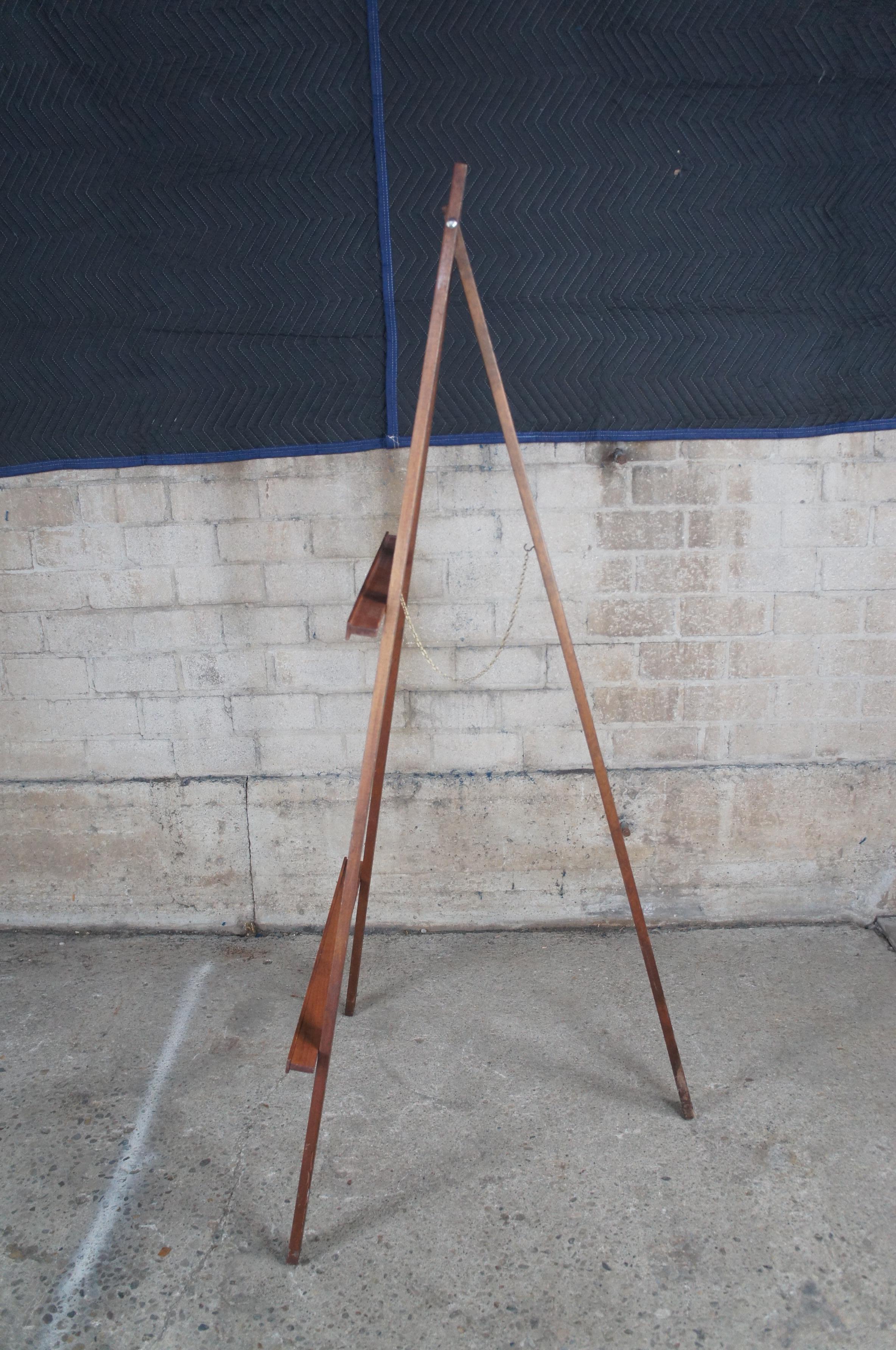 20th Century Midcentury Oak Floor Artwork Display Easel Painting Stand For Sale