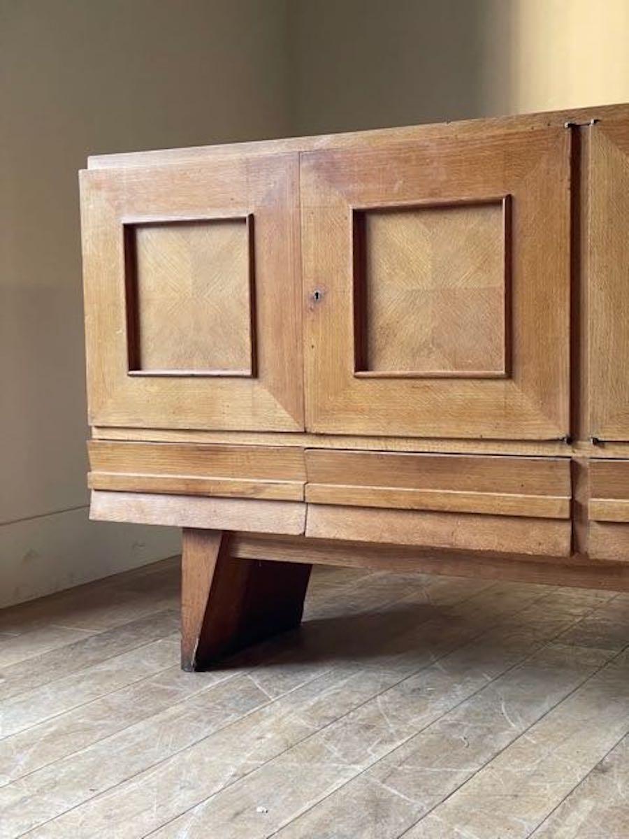 Mid Century Oak Four Door Credenza, France, 1950s In Good Condition In New York, NY