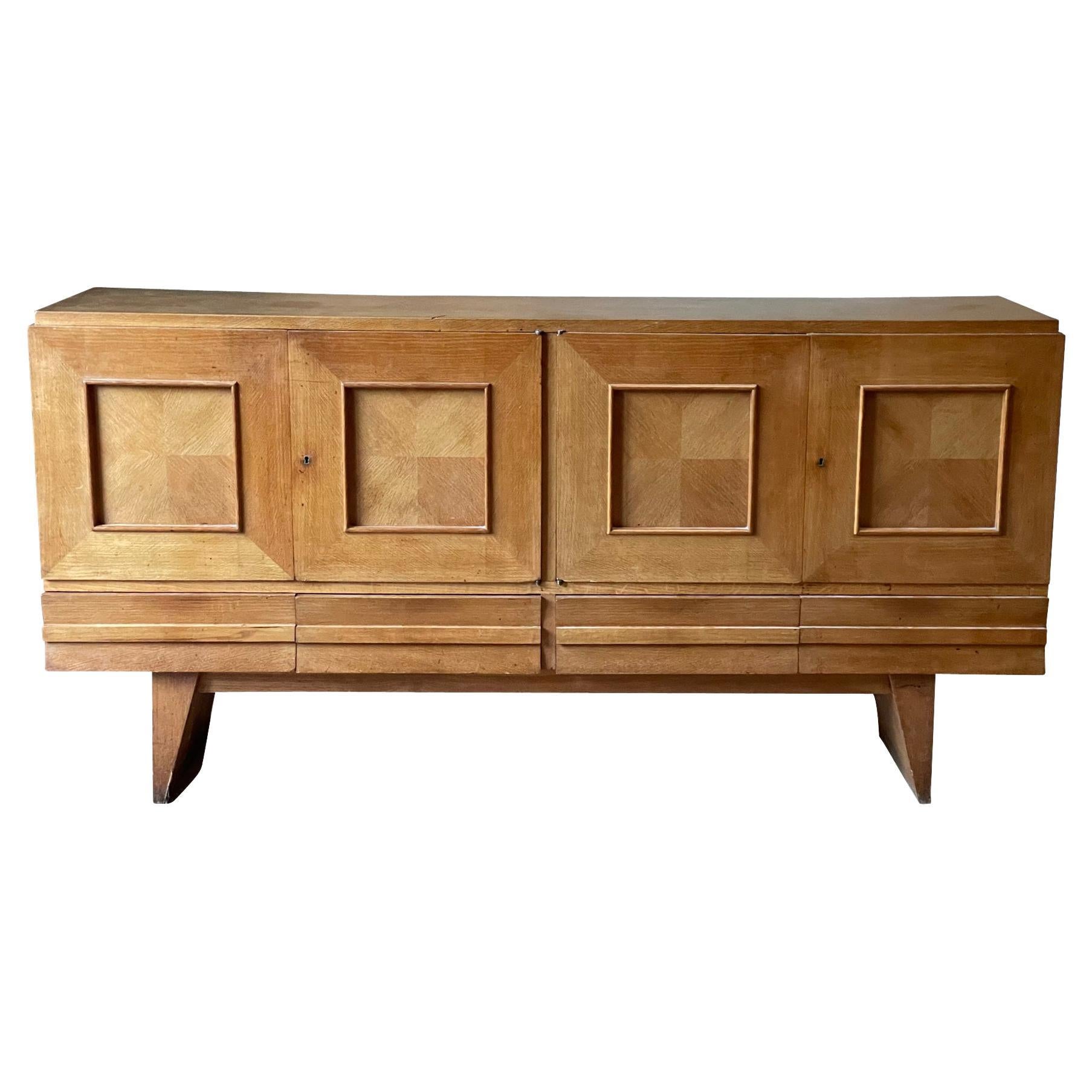 Mid Century Oak Four Door Credenza, France, 1950s