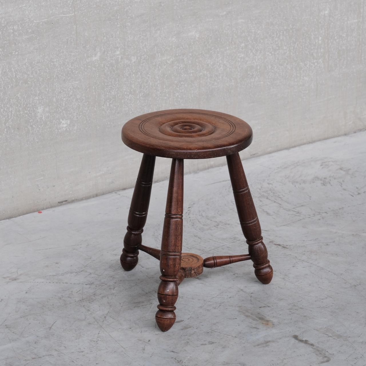 Mid-Century Modern Mid-Century Oak French Stool in Manner of Dudouyt