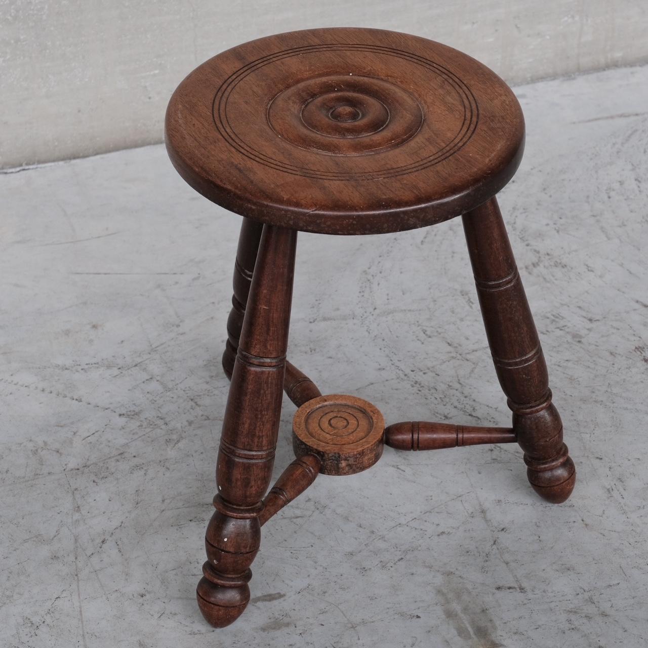 Mid-Century Oak French Stool in Manner of Dudouyt In Good Condition In London, GB