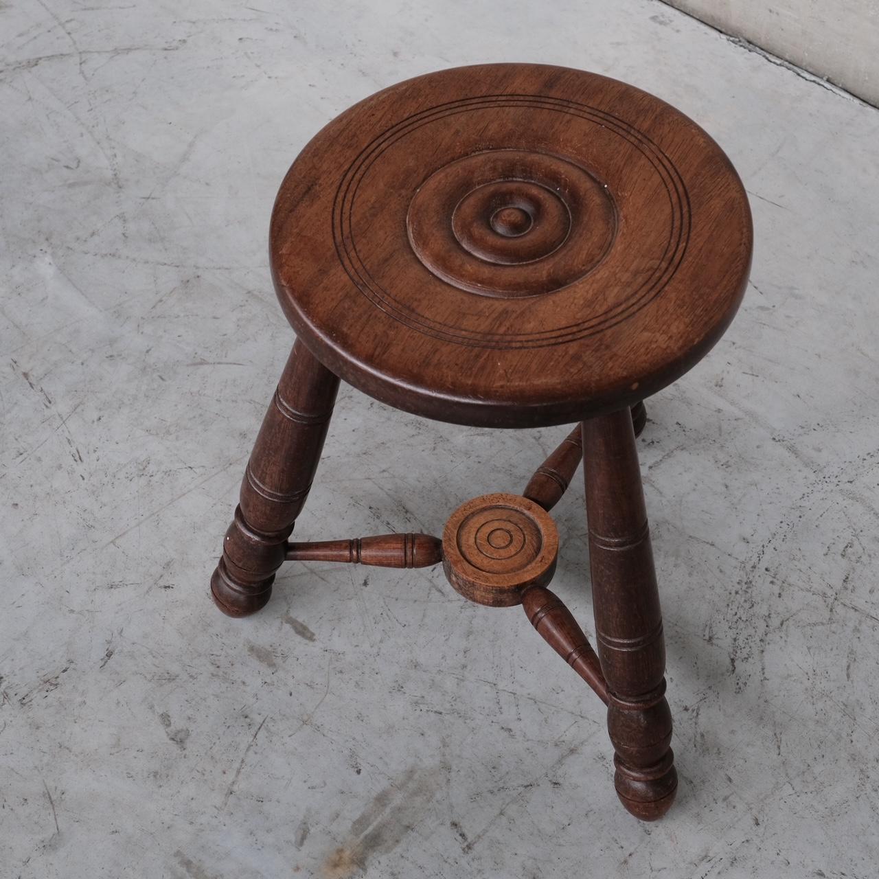 Mid-20th Century Mid-Century Oak French Stool in Manner of Dudouyt