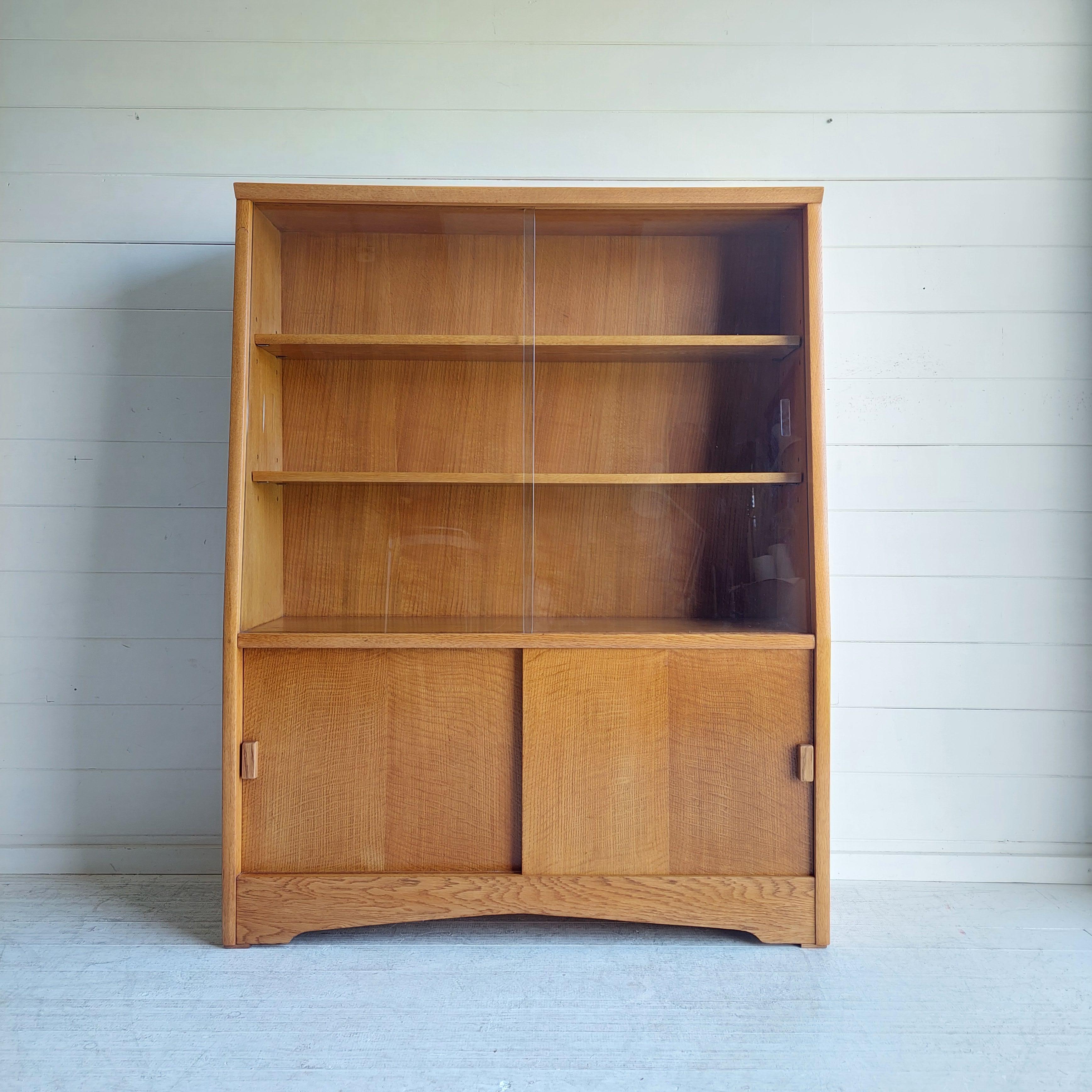 Mid Century Oak Glazed Bookcase By Herbert E Gibbs, 1960s In Good Condition For Sale In Leamington Spa, GB