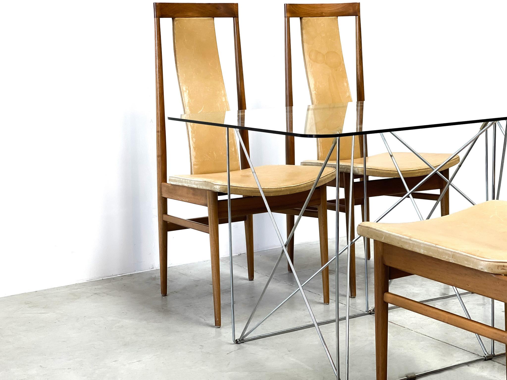 French Mid century oak high back dining chairs, 1960s For Sale