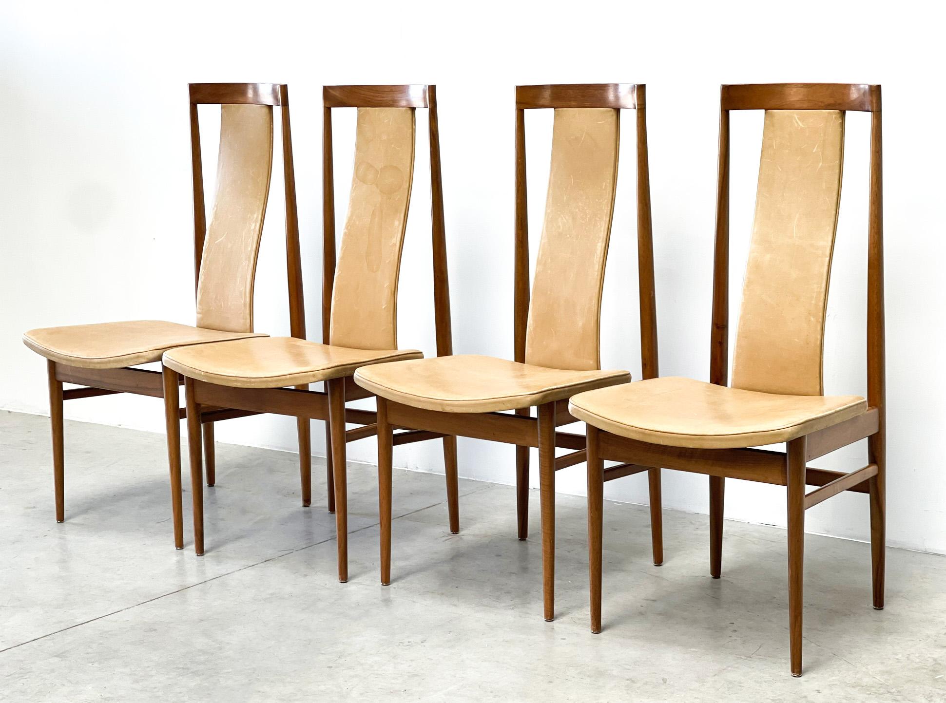 Mid-20th Century Mid century oak high back dining chairs, 1960s For Sale