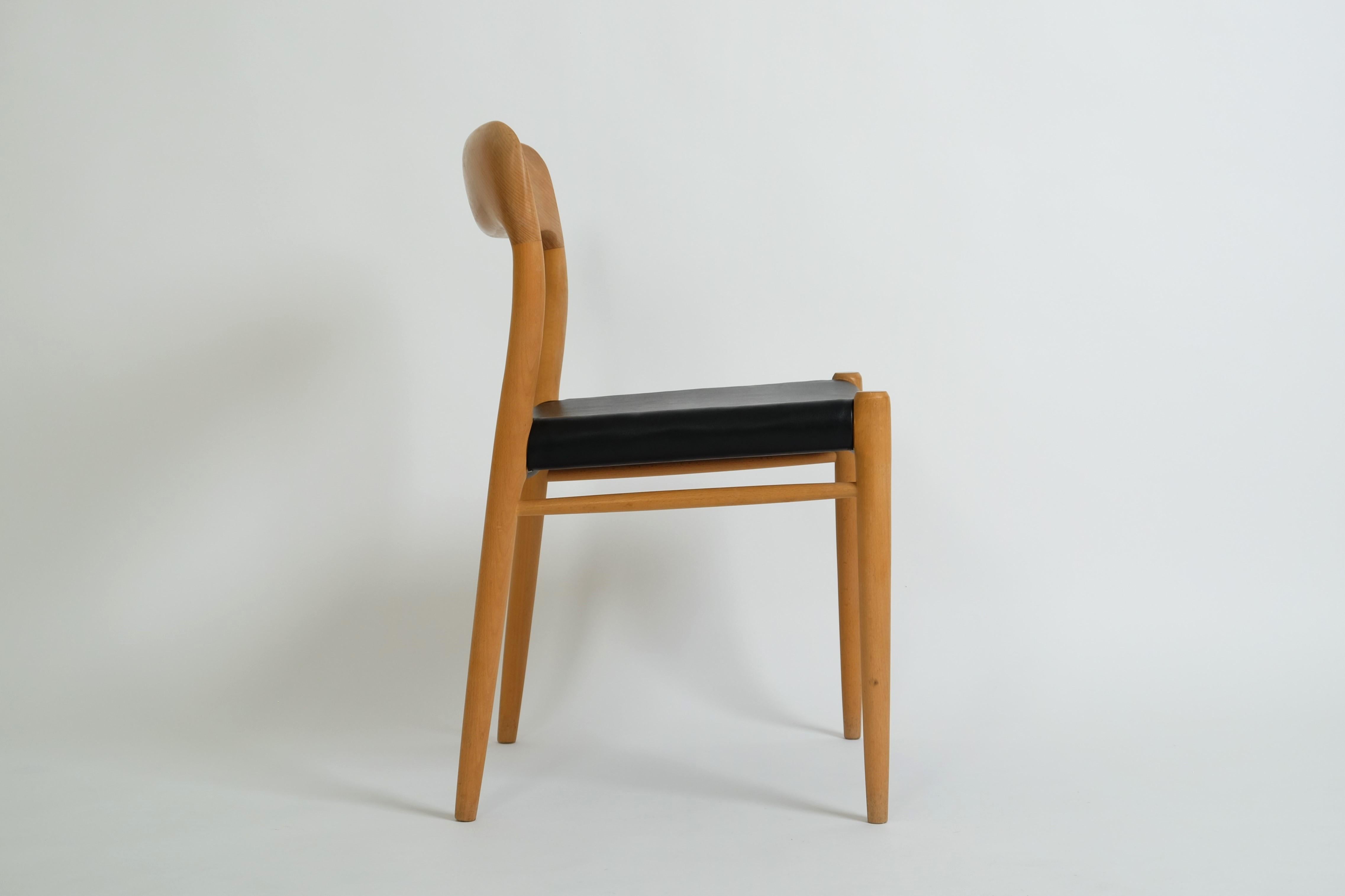 Mid-Century Beech Leather Dining Chair No. 75 by Niels O. Möller for J.L. Möller For Sale 5